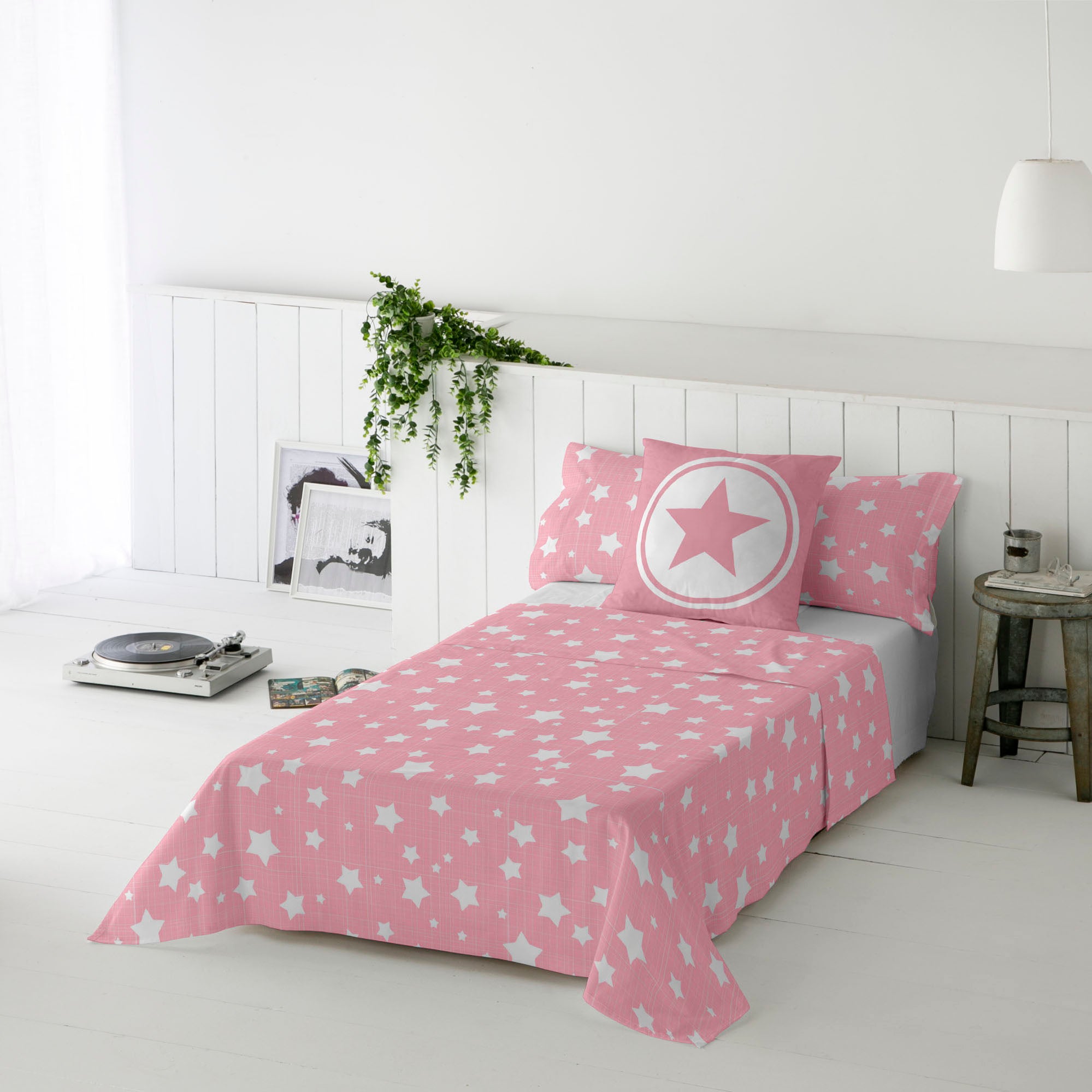 JUEGO SÁBANAS ESTAMPADAS INFANTIL IVETT B ROSA 100% ALGODÓN