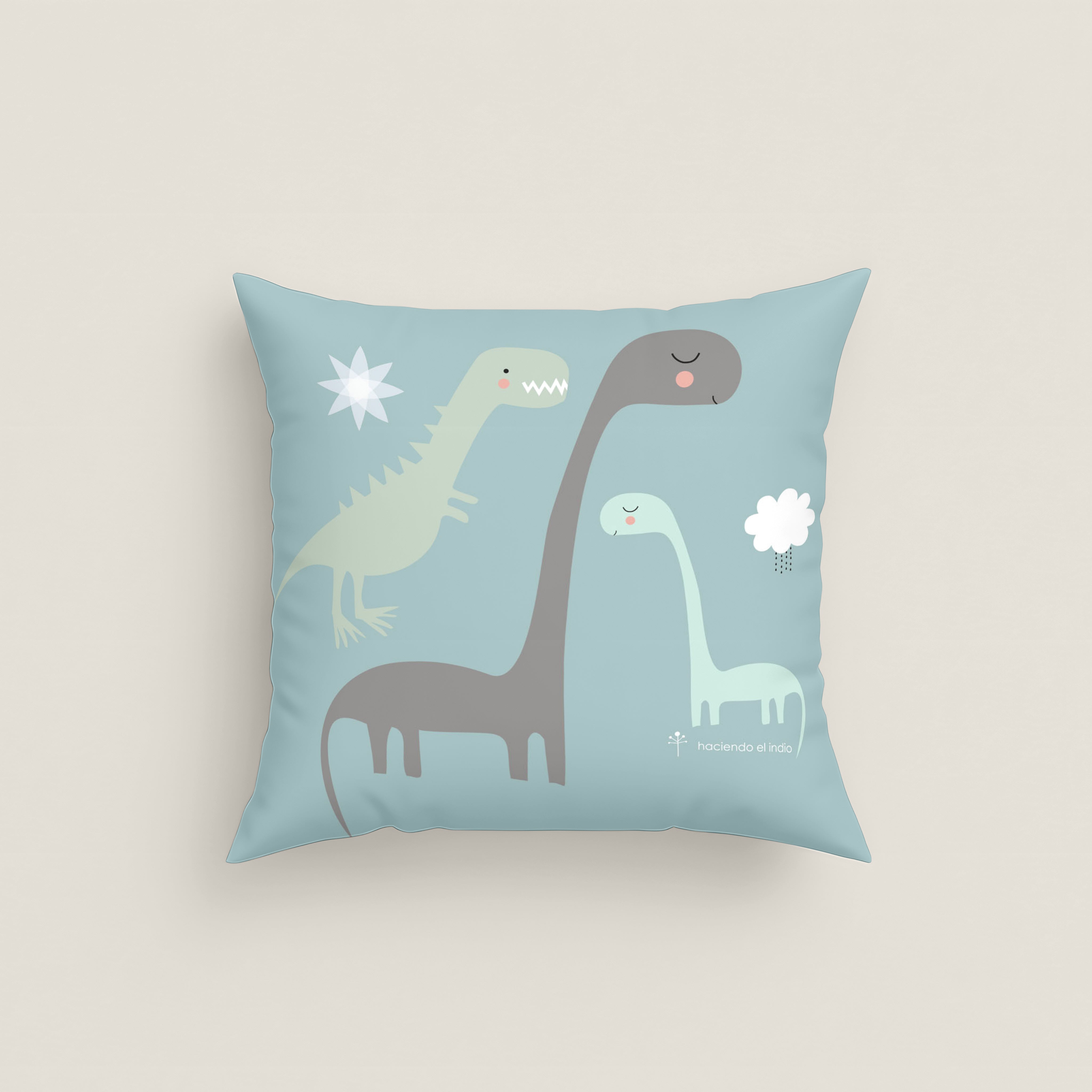 FUNDA DE COJÍN INFANTIL ESTAMPADO JURASIC WHITE 100% ALGODÓN