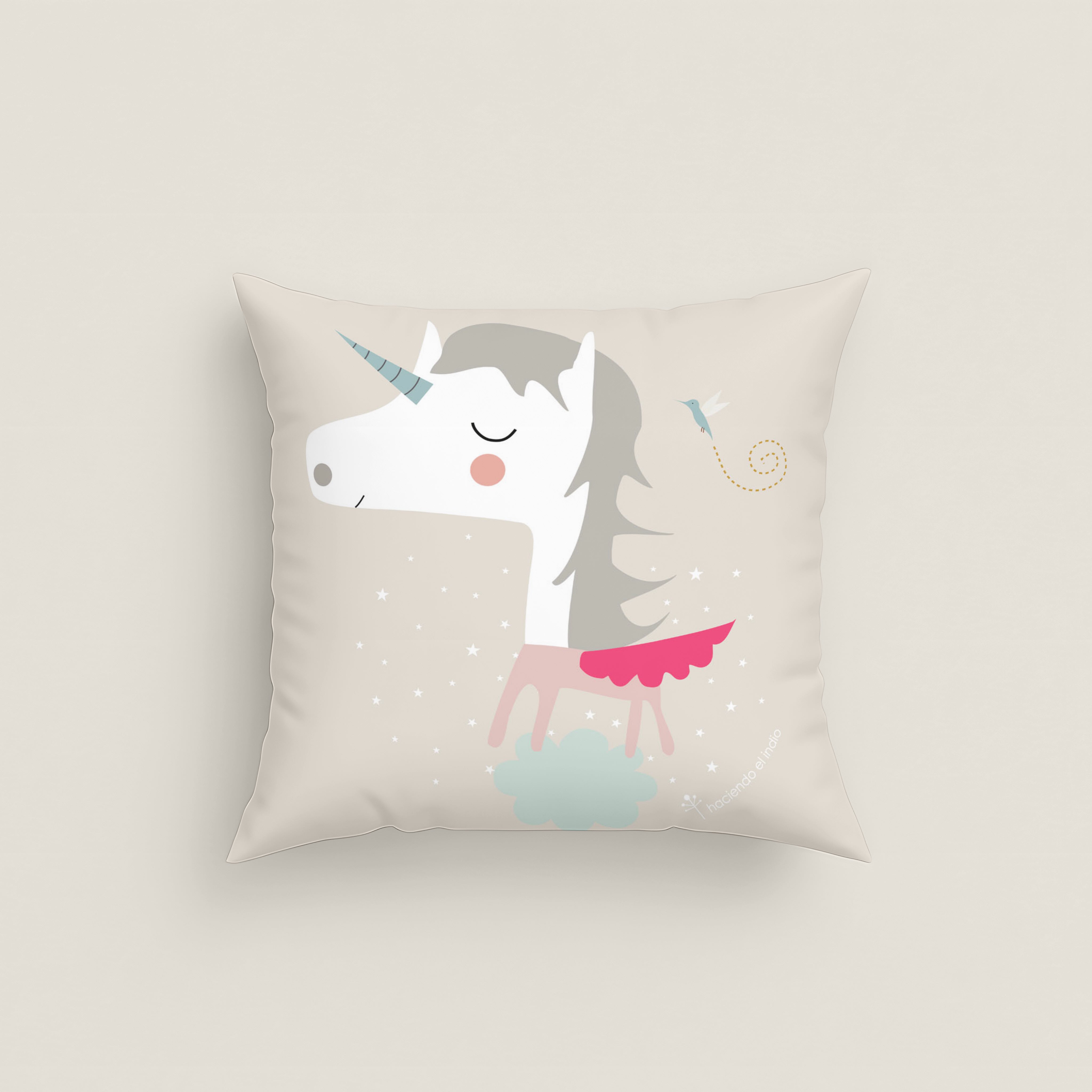 FUNDA DE COJÍN INFANTIL ESTAMPADO UNICORN PINK 100% ALGODÓN