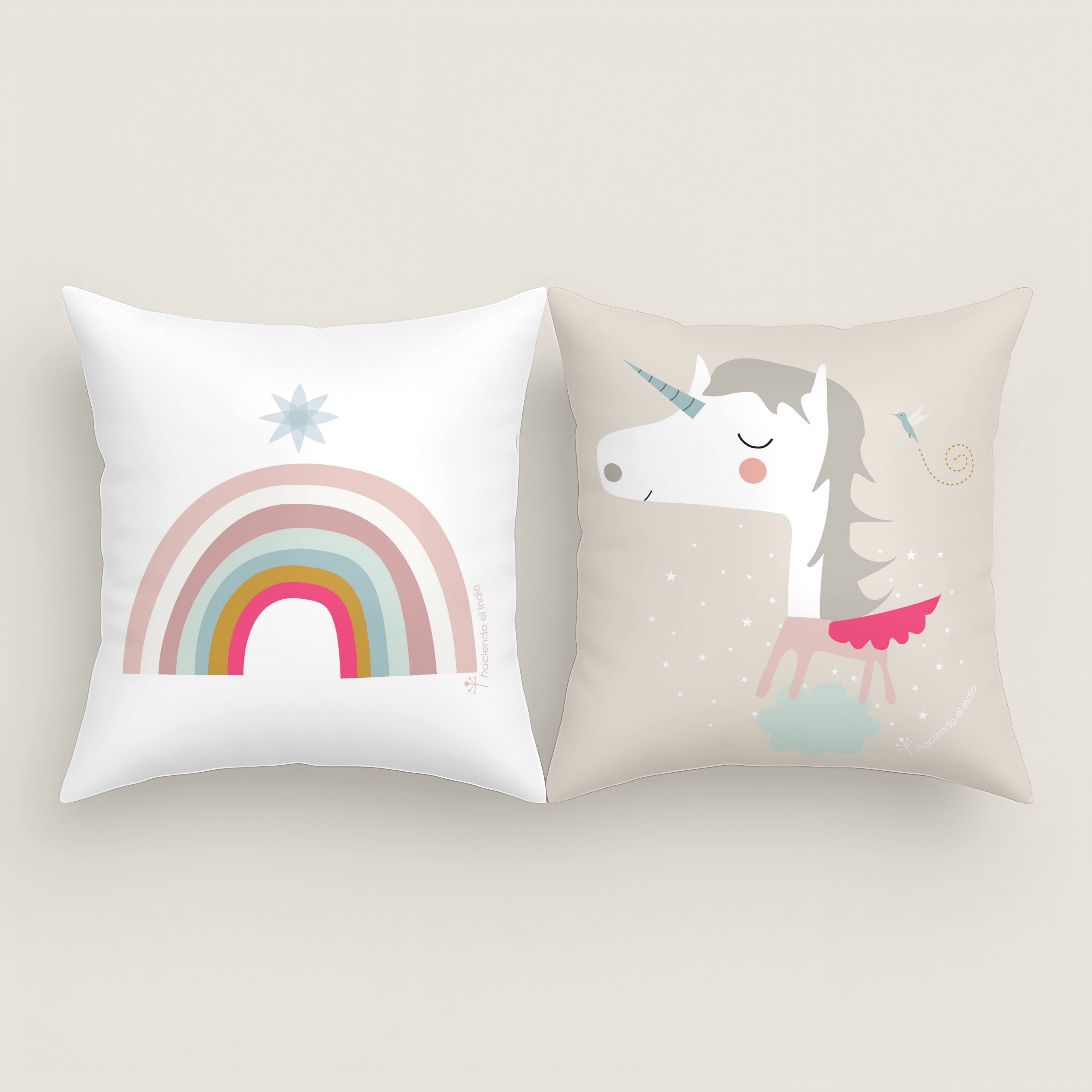 FUNDA DE COJÍN INFANTIL ESTAMPADO UNICORN PINK 100% ALGODÓN