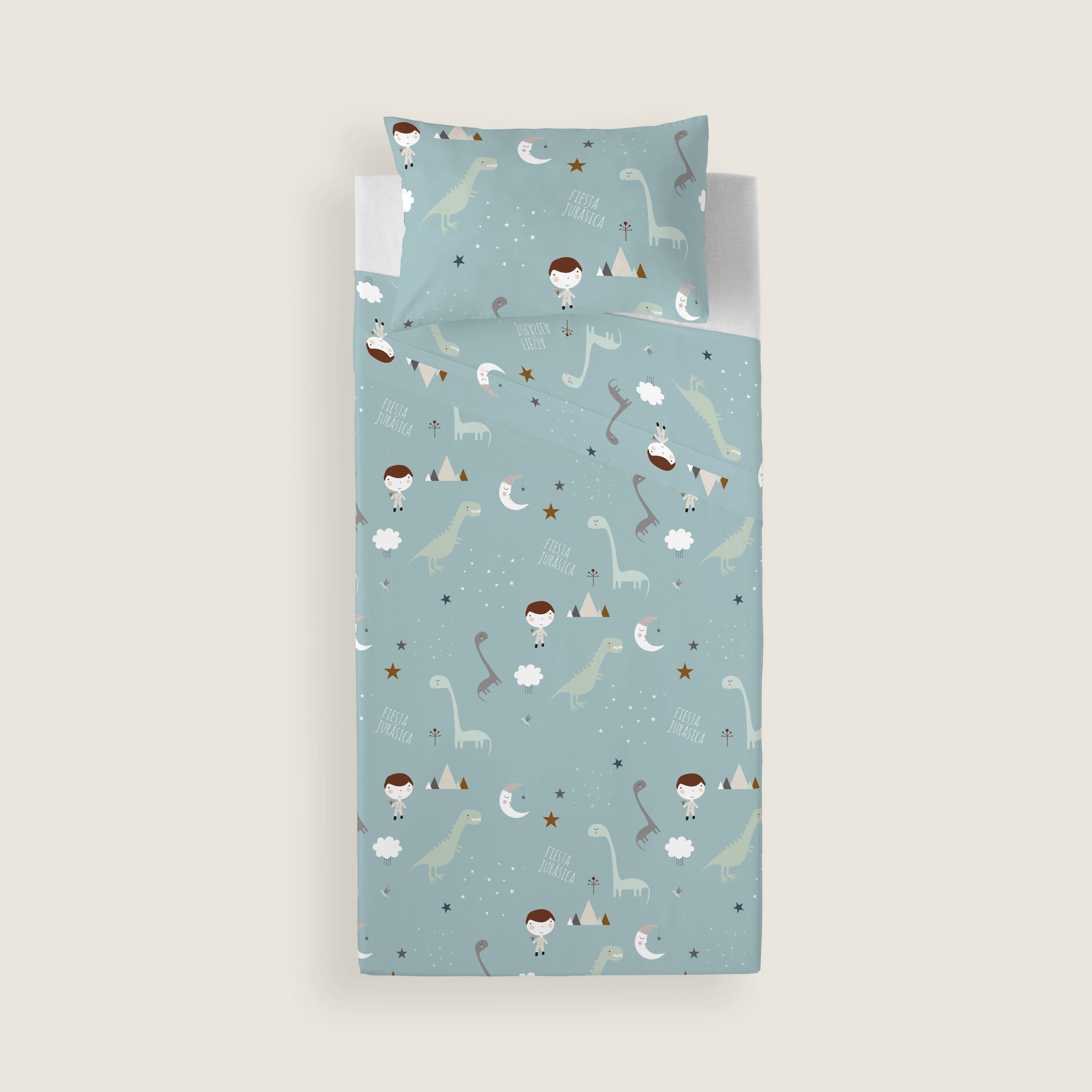 PARURE LENZUOLA STAMPATE PER BAMBINI JURASSIC GREEN B 100% COTONE