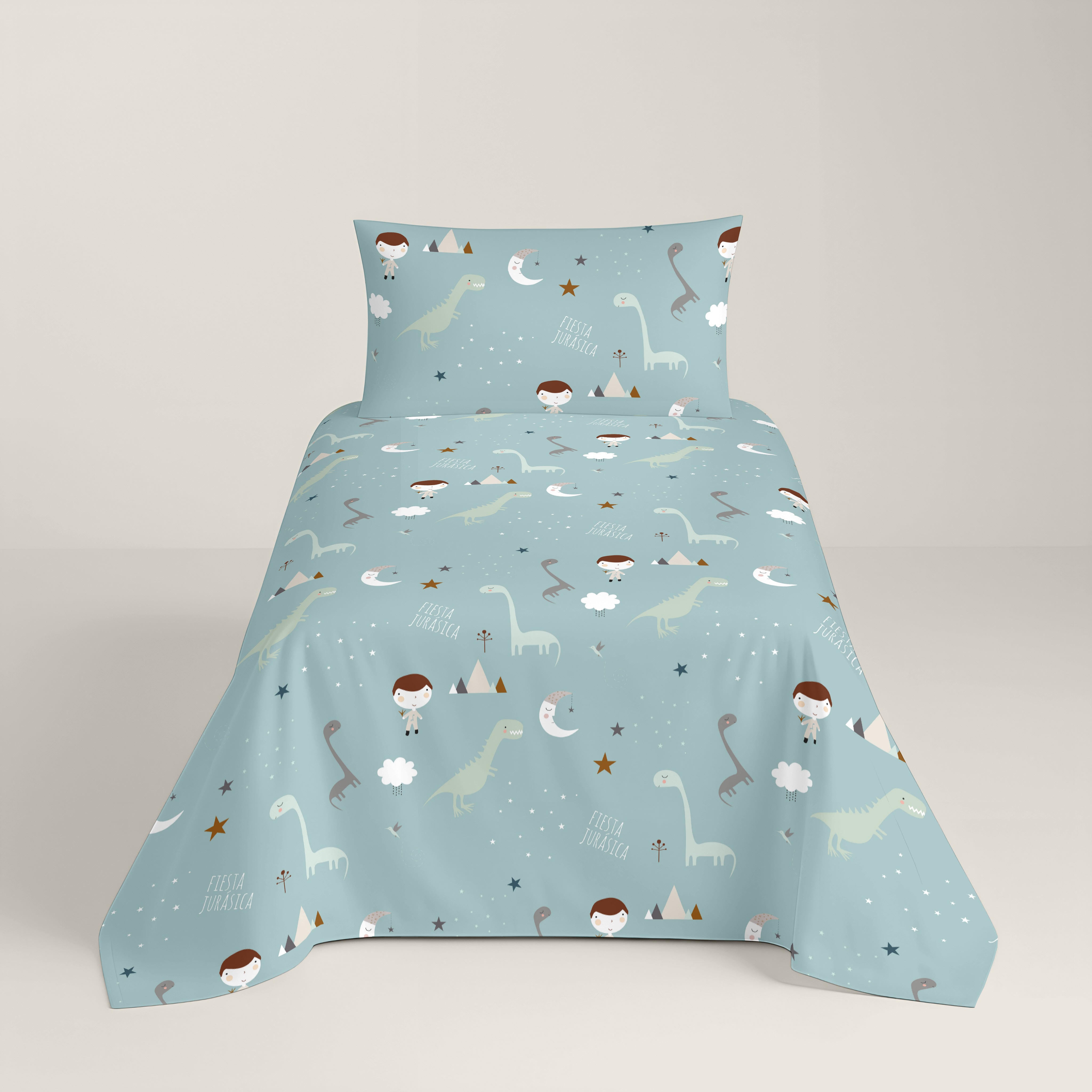 PARURE LENZUOLA STAMPATE PER BAMBINI JURASSIC GREEN B 100% COTONE