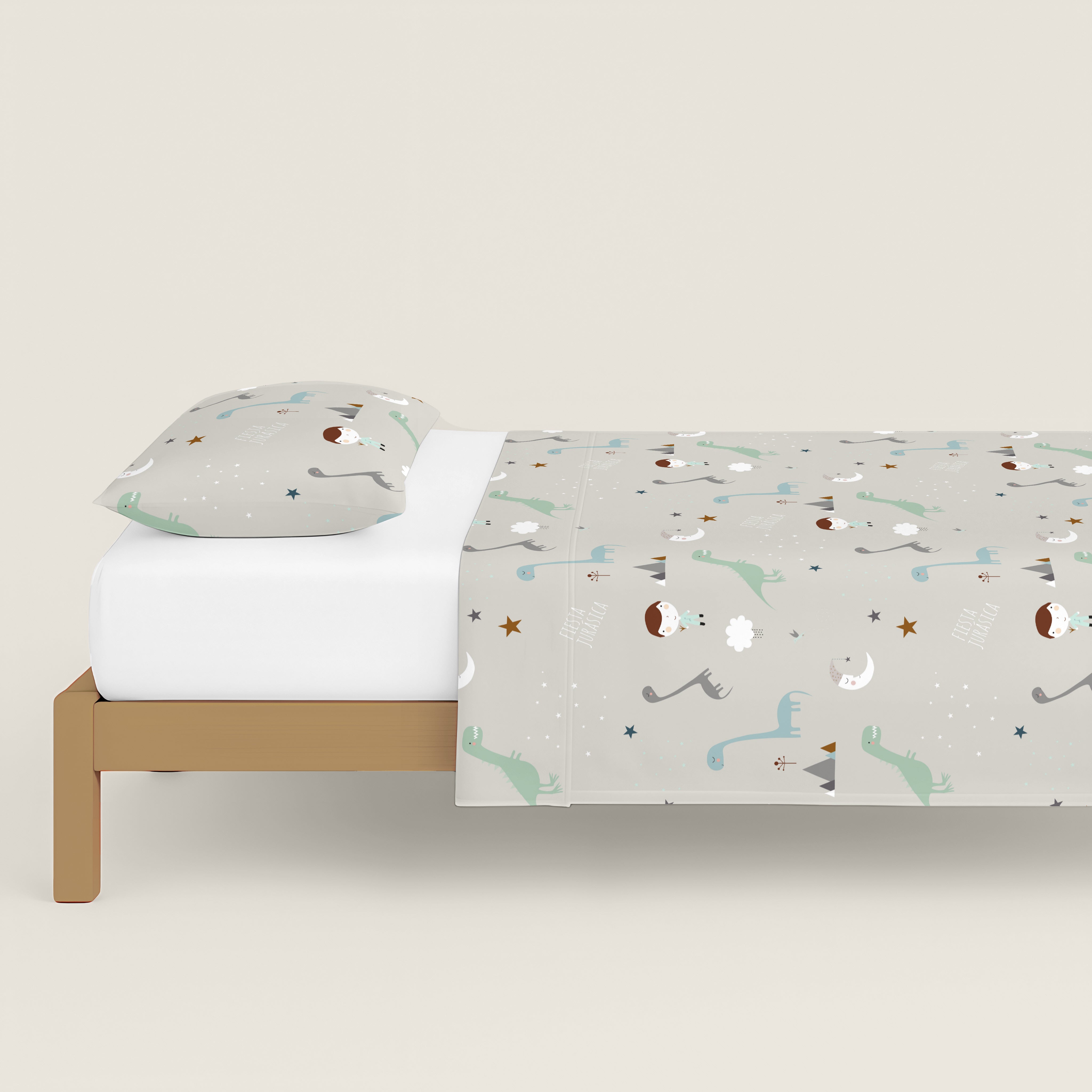COMPLETO LENZUOLA STAMPATO PER BAMBINI JURASIC WHITE B 100% COTONE