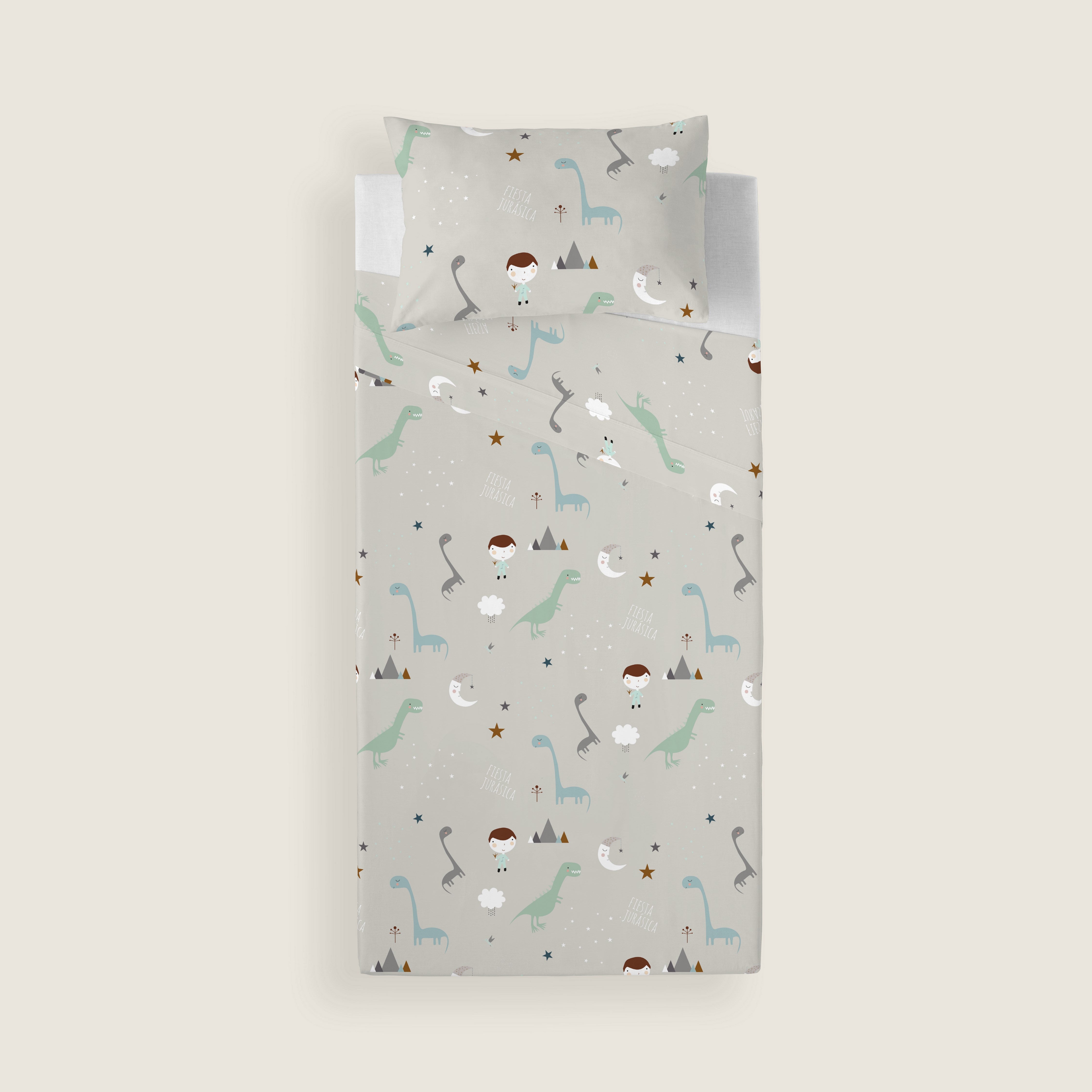 COMPLETO LENZUOLA STAMPATO PER BAMBINI JURASIC WHITE B 100% COTONE