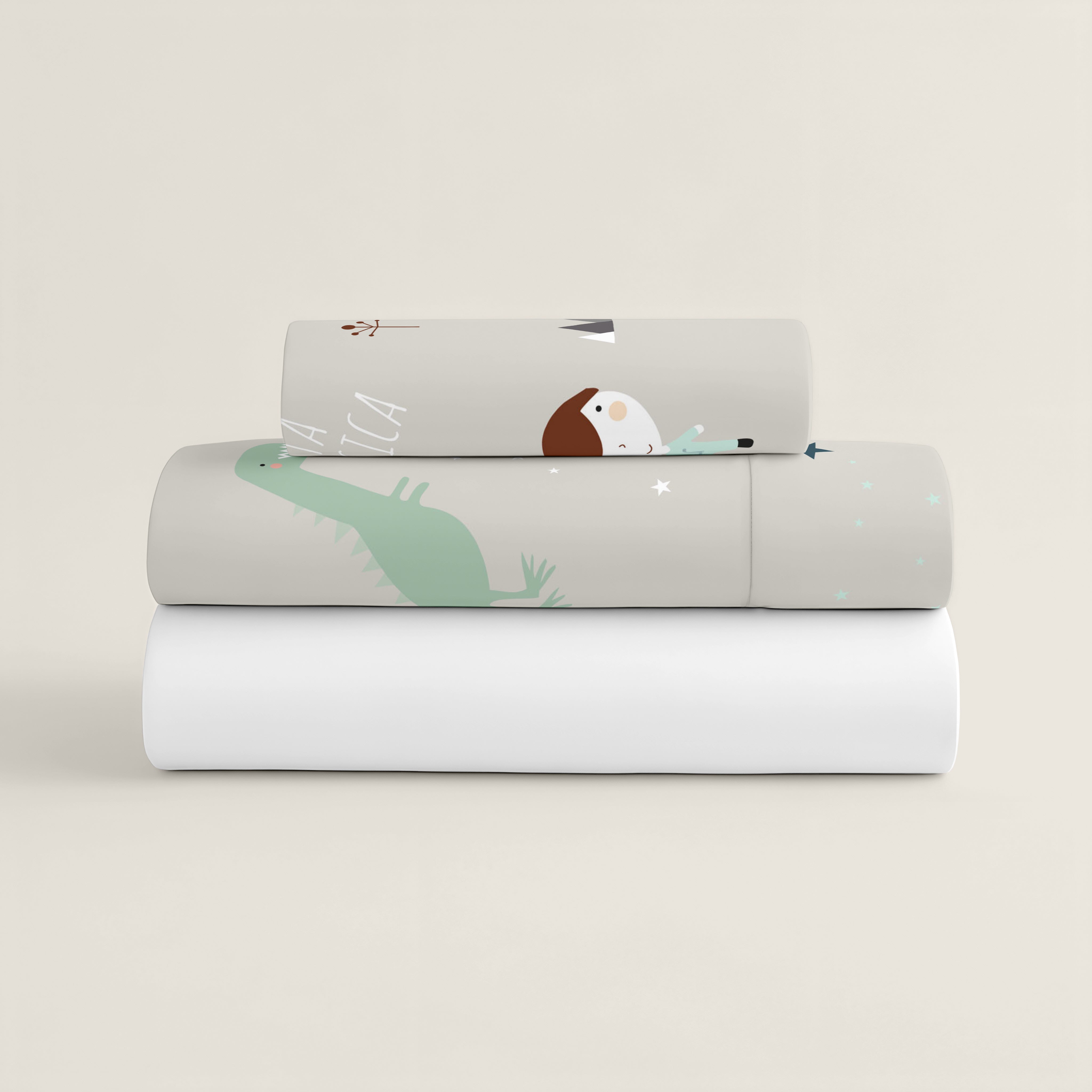 COMPLETO LENZUOLA STAMPATO PER BAMBINI JURASIC WHITE B 100% COTONE