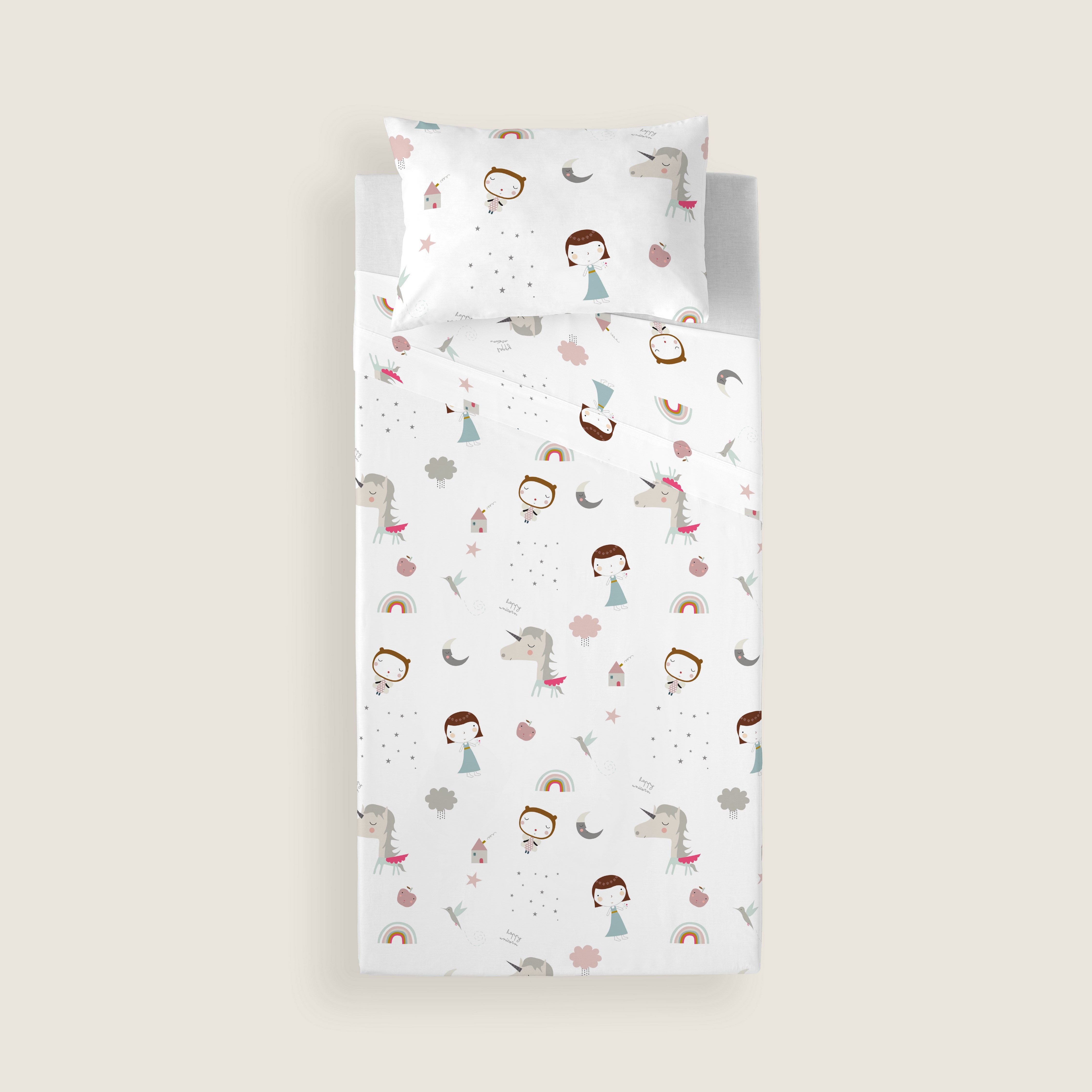 SET LENZUOLA STAMPATE PER BAMBINI UNICORN PINK B 100% COTONE