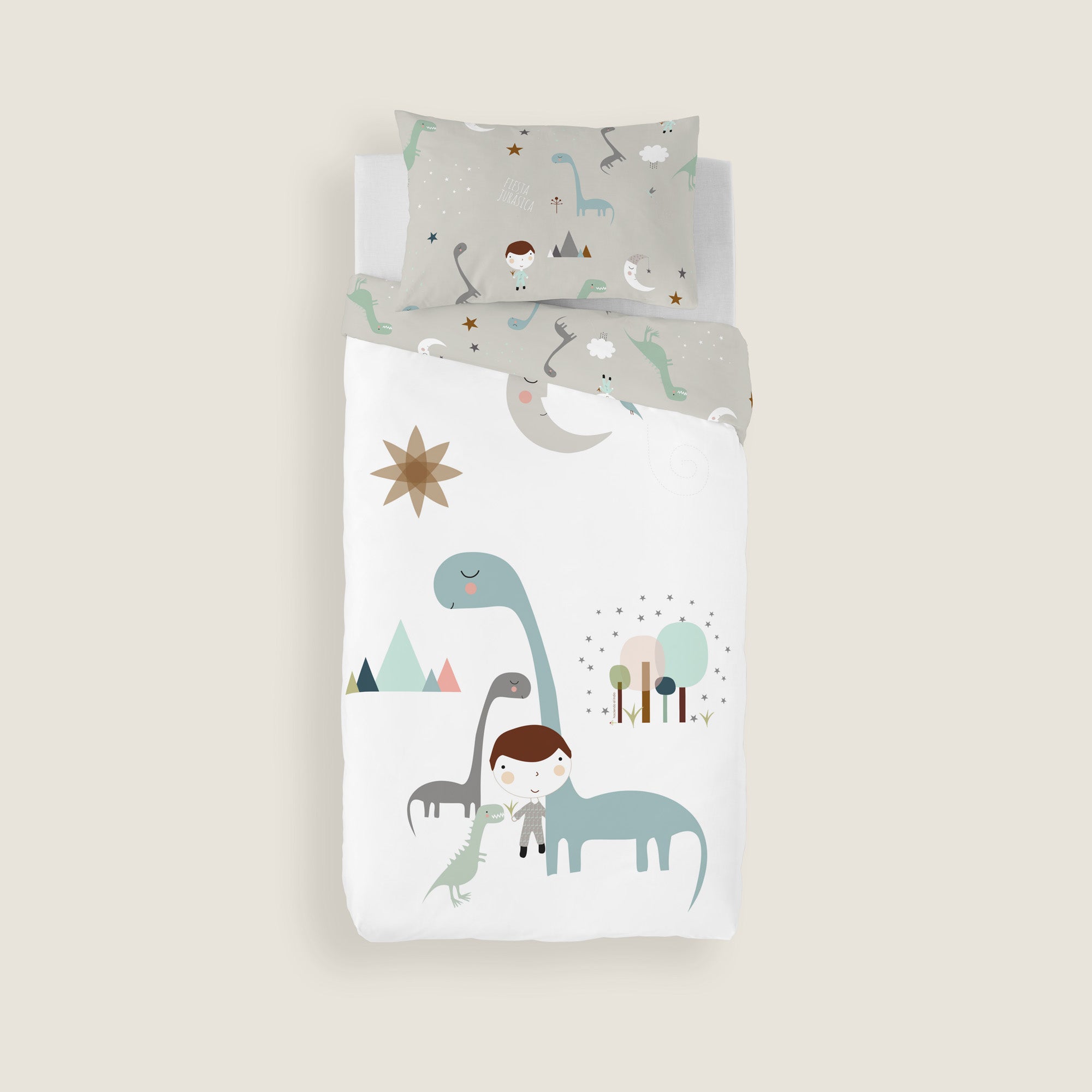 COPRIPIUMINO REVERSIBILE STAMPATO PER BAMBINI JURASSIC WHITE 100% COTONE