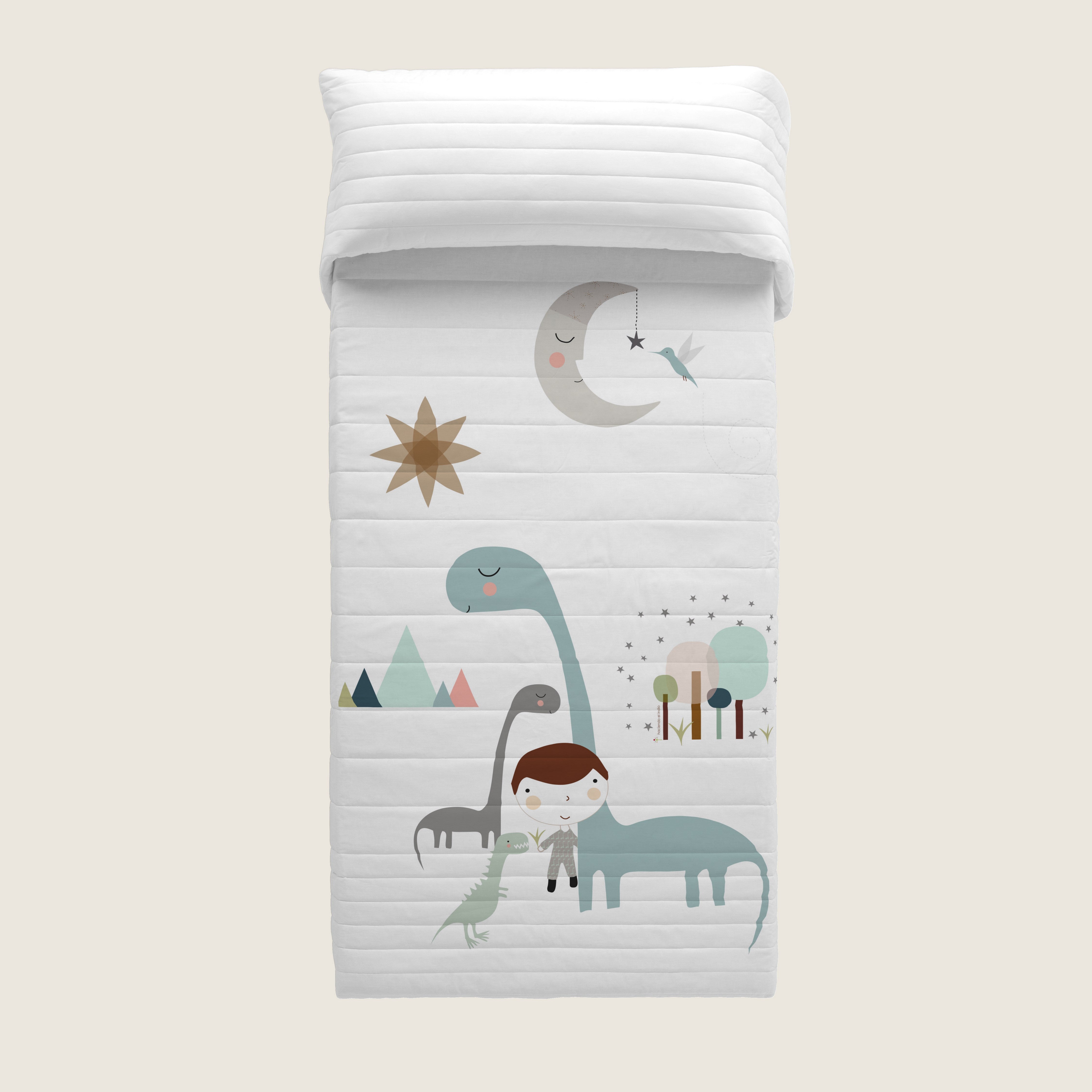 COPERTA BOUTI REVERSIBILE STAMPATA PER BAMBINI JURASSIC WHITE 100% COTONE