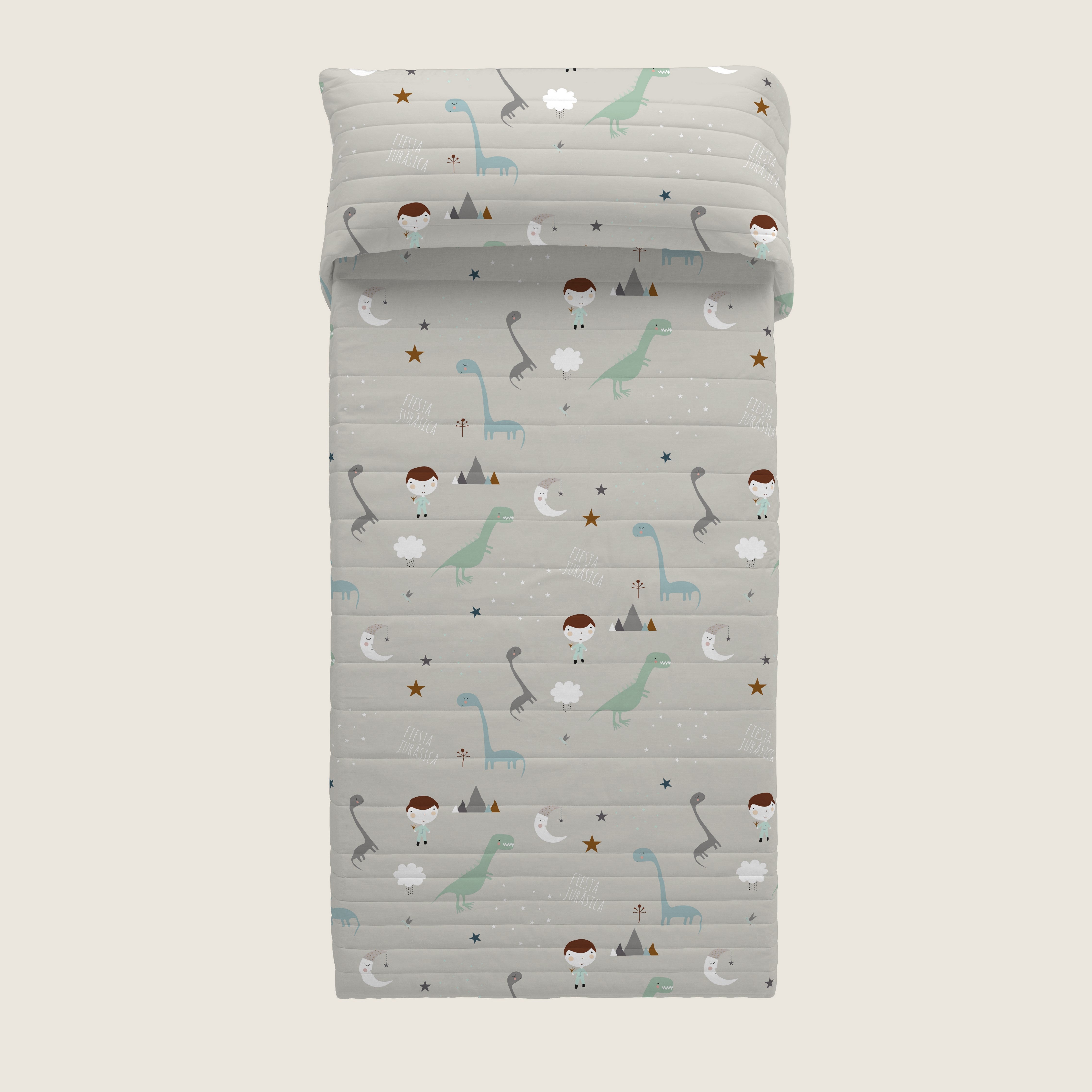COPERTA BOUTI REVERSIBILE STAMPATA PER BAMBINI JURASSIC WHITE 100% COTONE
