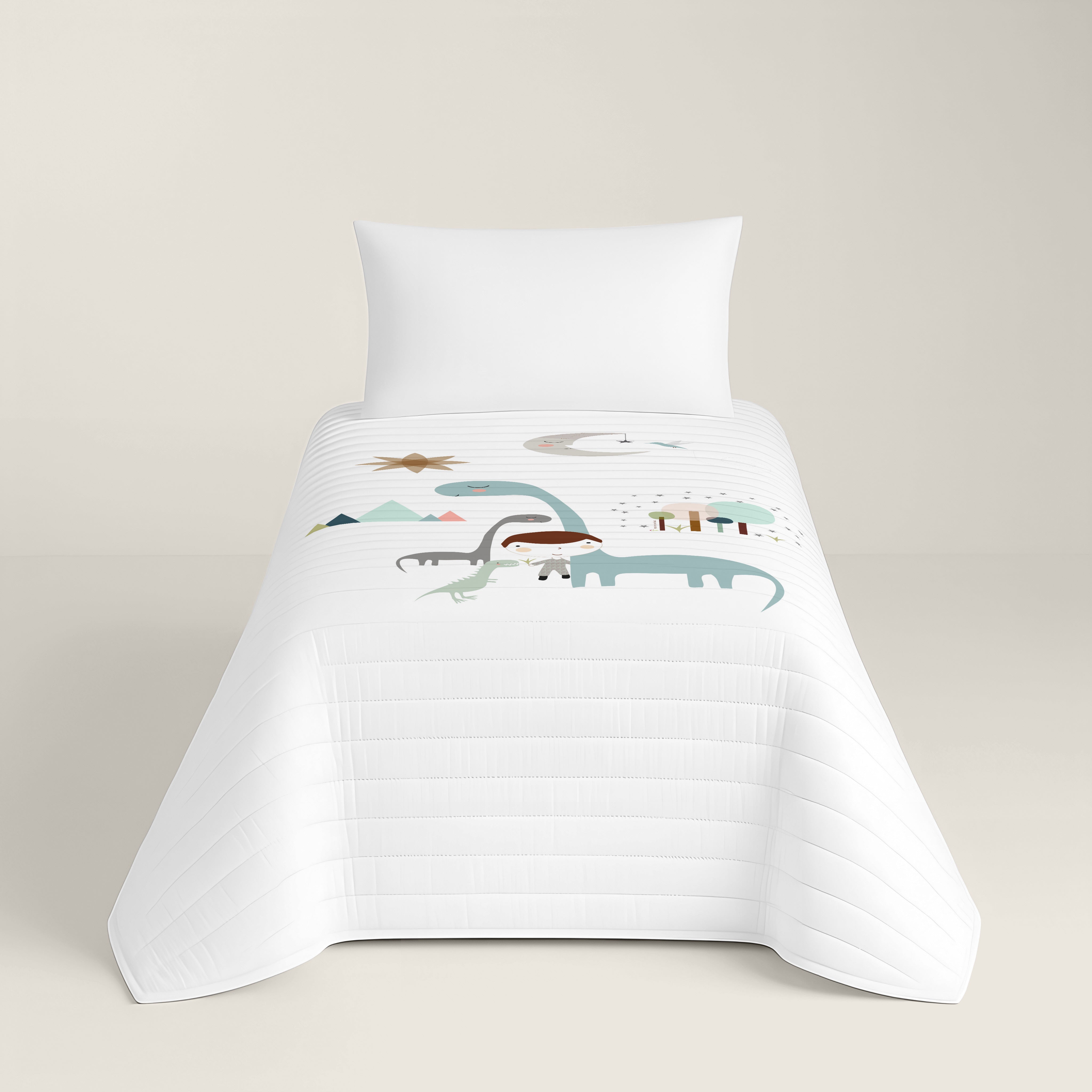 COPERTA BOUTI REVERSIBILE STAMPATA PER BAMBINI JURASSIC WHITE 100% COTONE