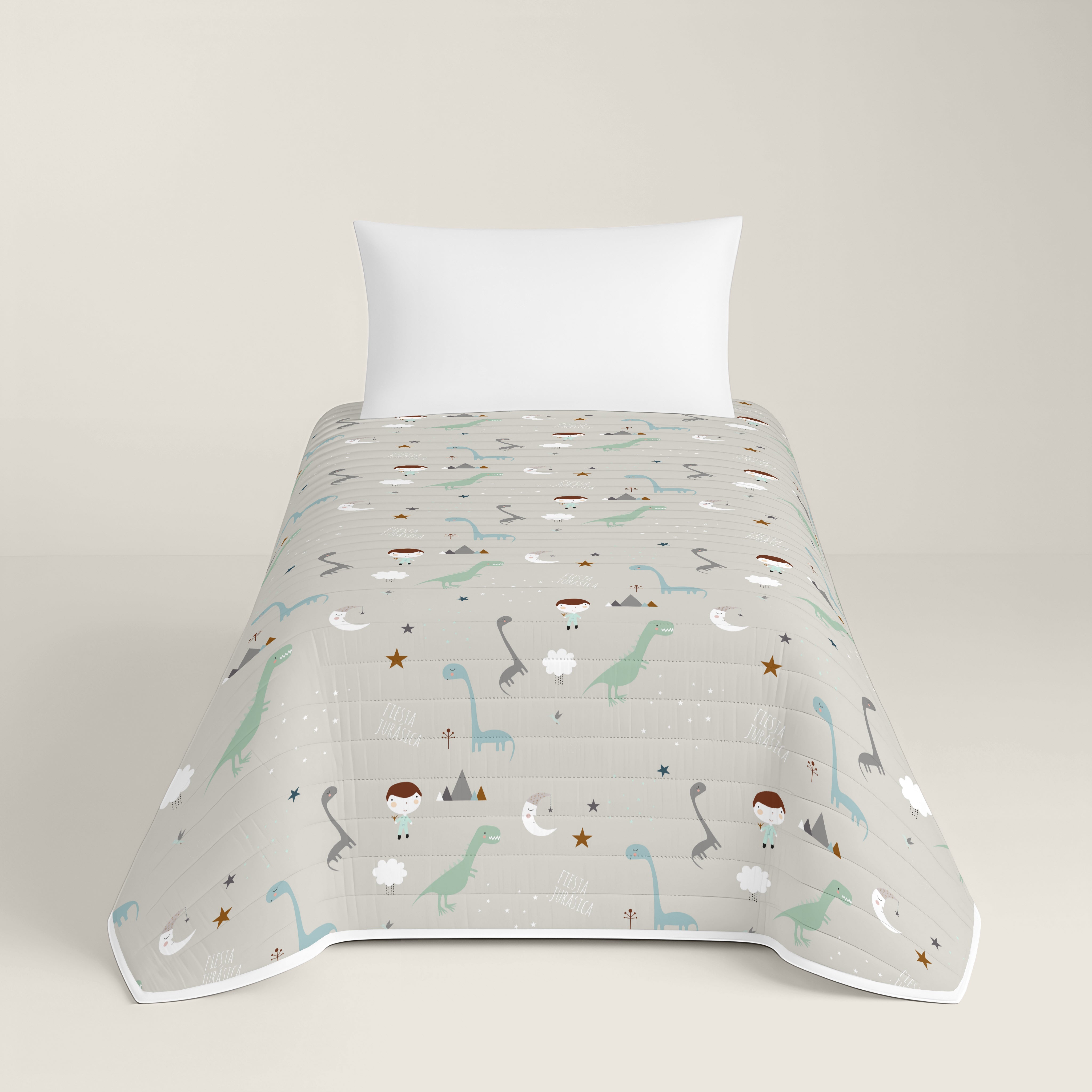 COPERTA BOUTI REVERSIBILE STAMPATA PER BAMBINI JURASSIC WHITE 100% COTONE