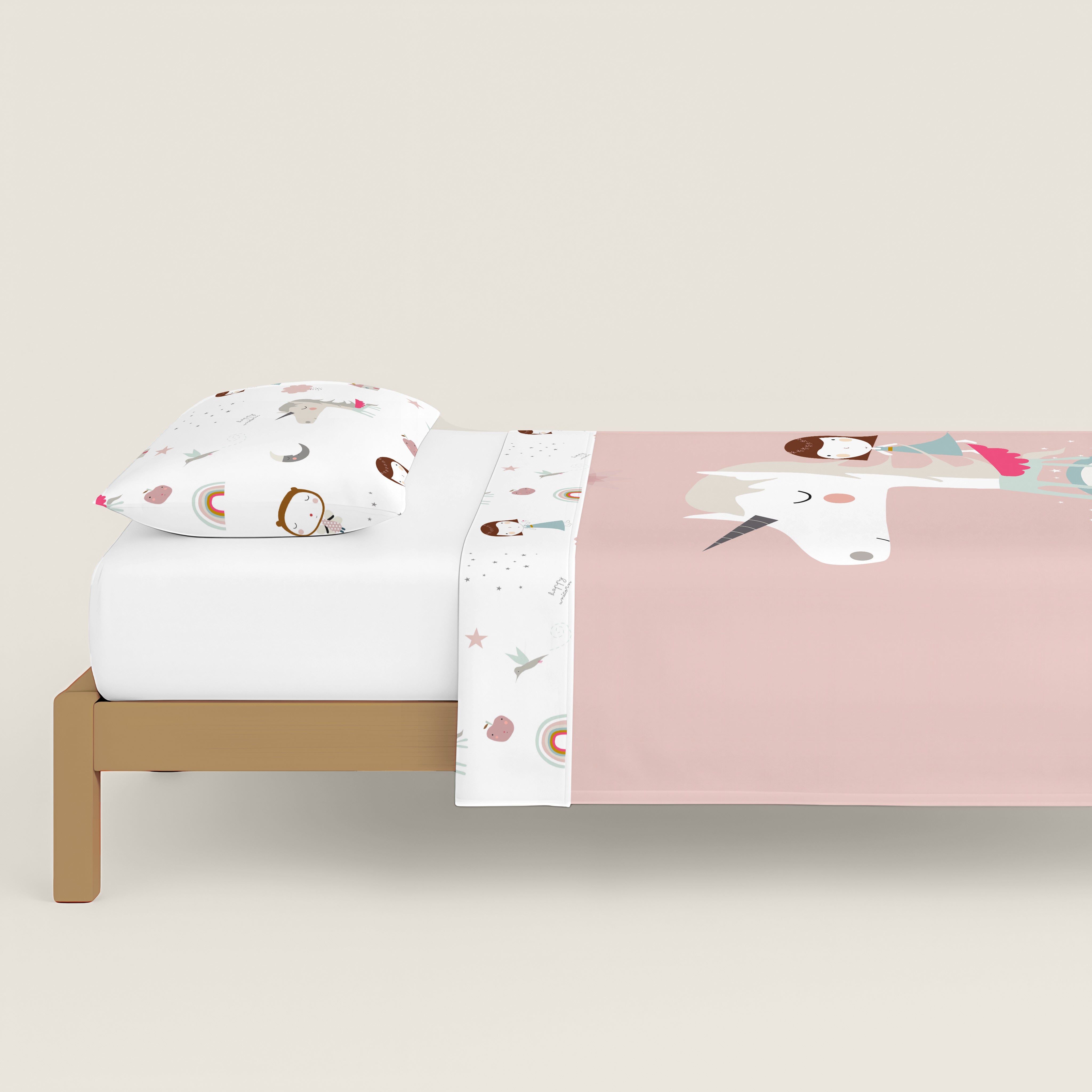 COPRIPIUMINO REVERSIBILE STAMPATO PER BAMBINI UNICORN PINK 100% COTONE
