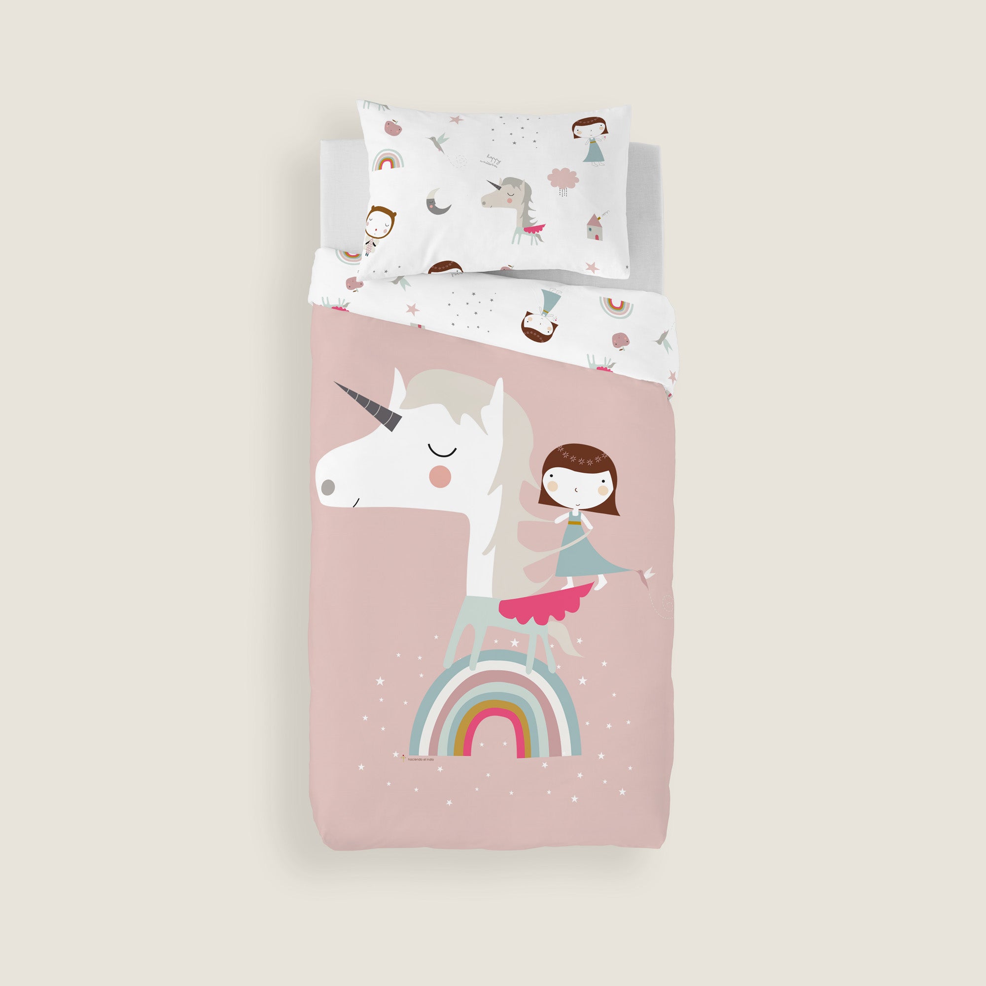 COPRIPIUMINO REVERSIBILE STAMPATO PER BAMBINI UNICORN PINK 100% COTONE