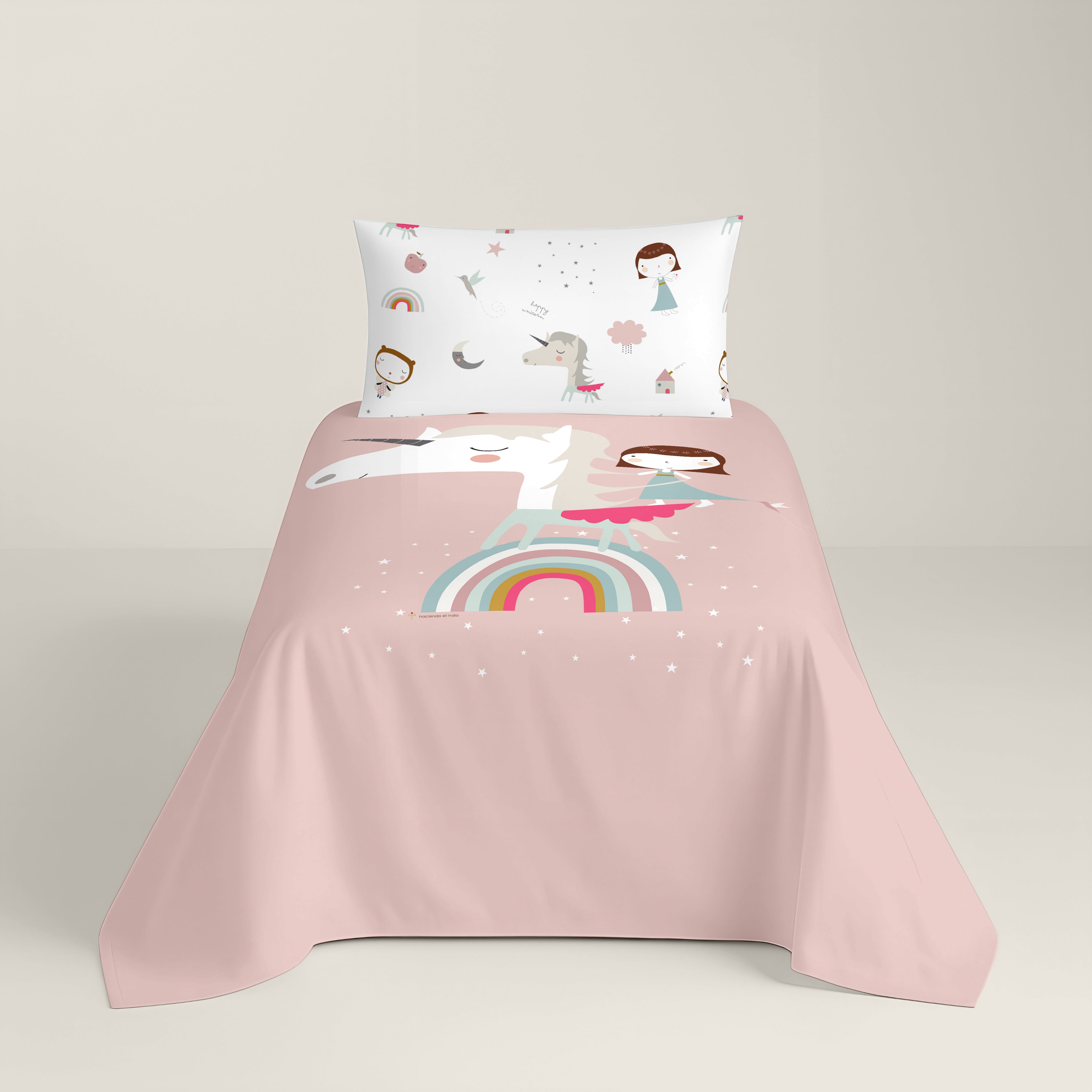 COPRIPIUMINO REVERSIBILE STAMPATO PER BAMBINI UNICORN PINK 100% COTONE