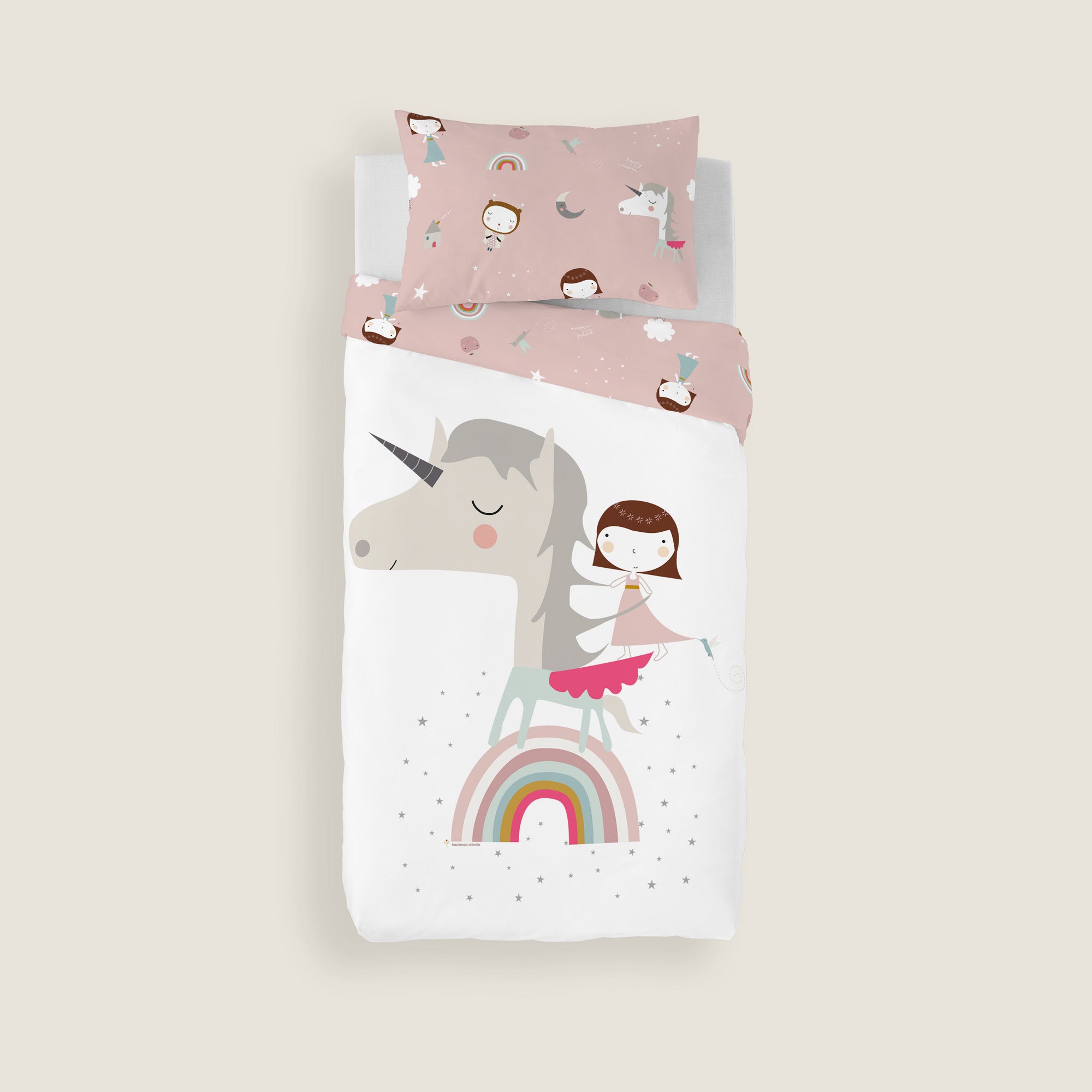 COPRIPIUMINO REVERSIBILE STAMPATO PER BAMBINI UNICORN WHITE 100% COTONE