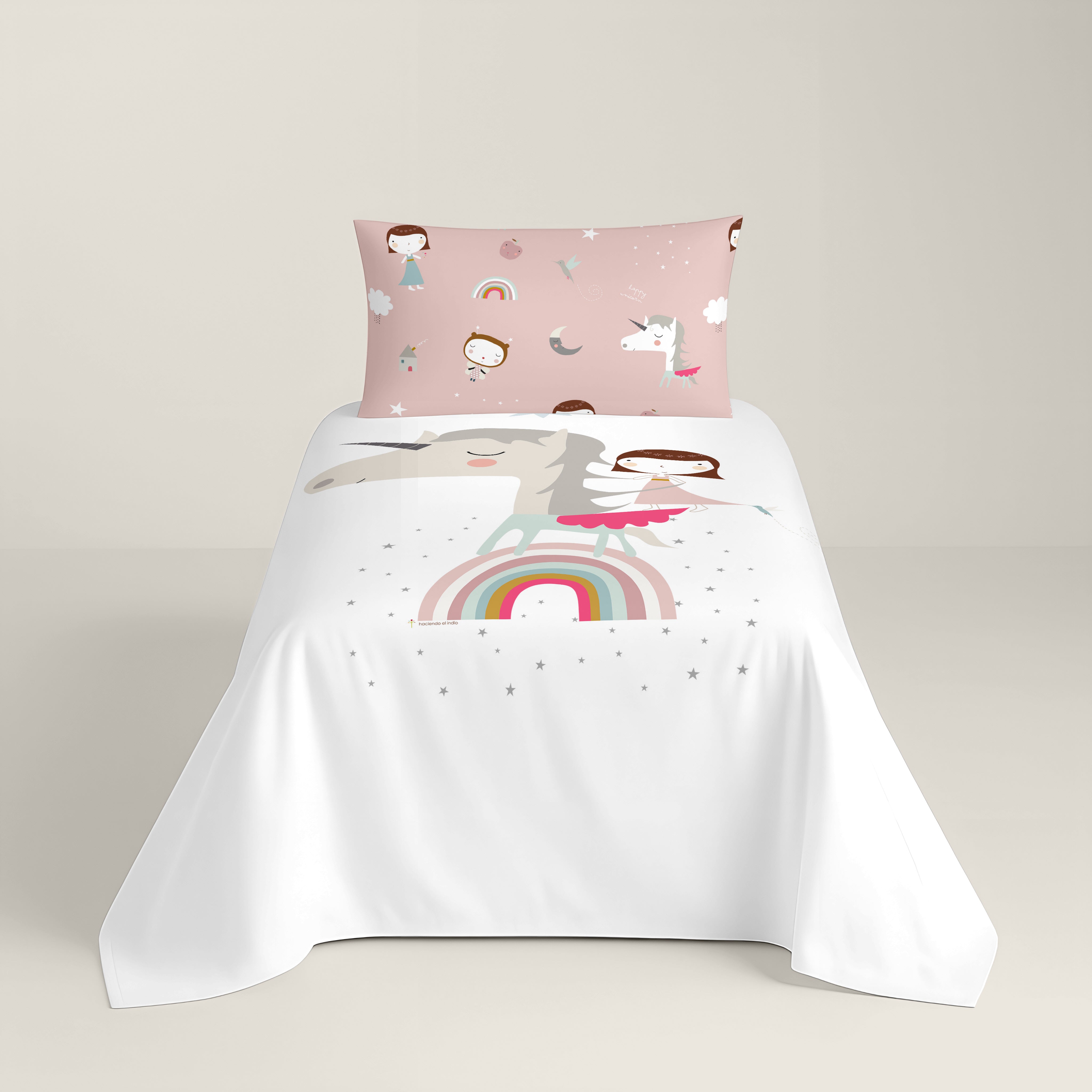 COPRIPIUMINO REVERSIBILE STAMPATO PER BAMBINI UNICORN WHITE 100% COTONE