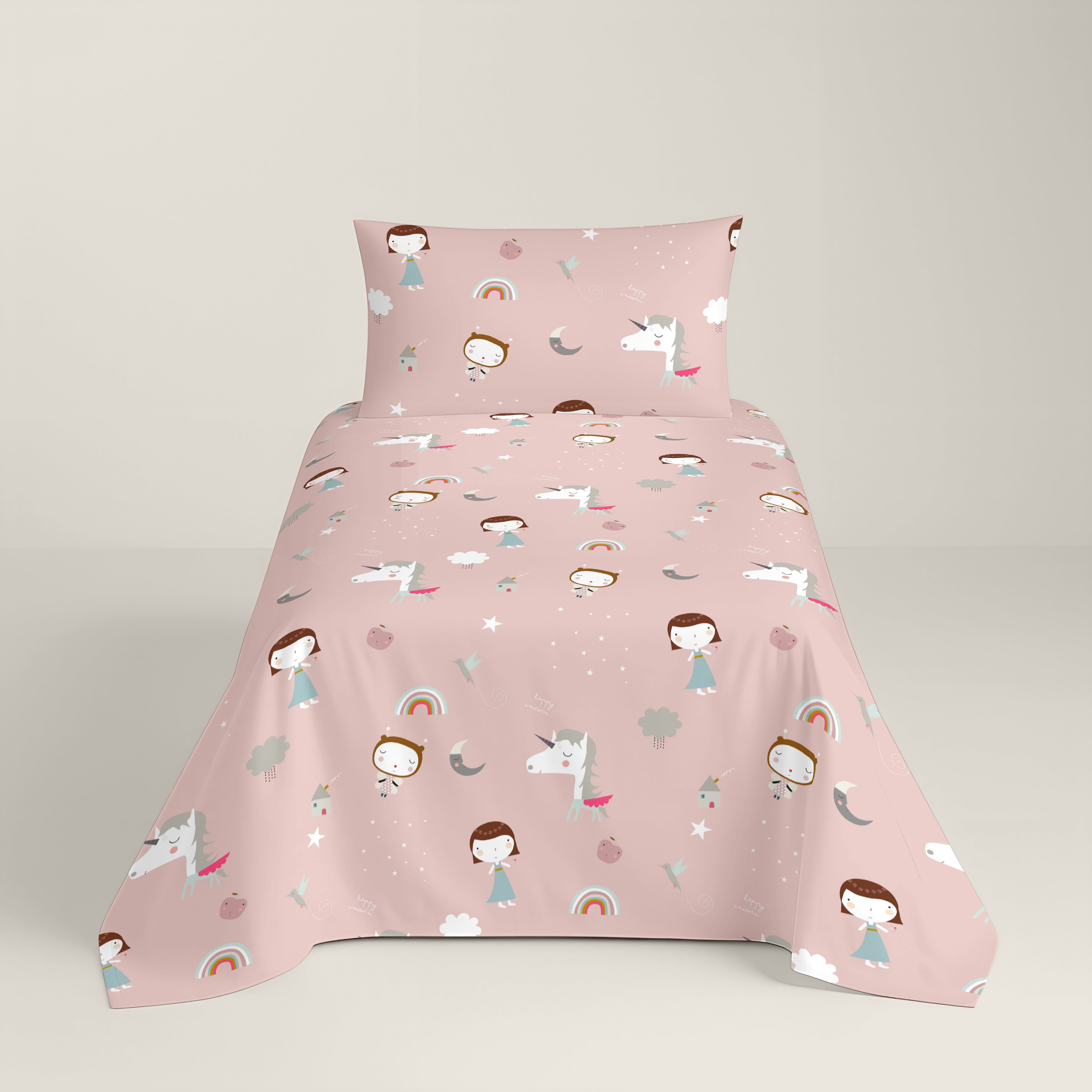COPRIPIUMINO REVERSIBILE STAMPATO PER BAMBINI UNICORN WHITE 100% COTONE
