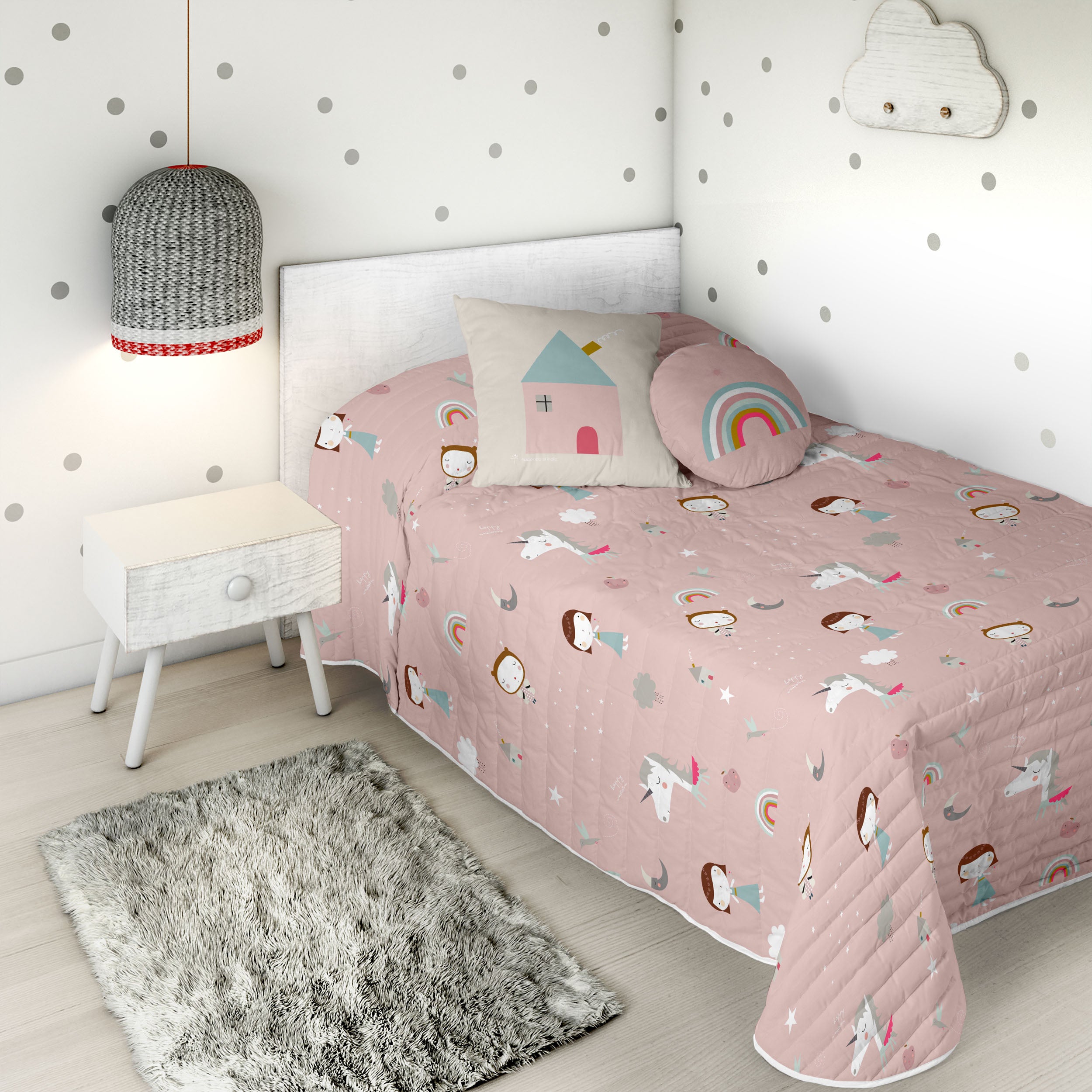 COPERTA BOUTI REVERSIBILE STAMPATA PER BAMBINI UNICORN WHITE 100% COTONE