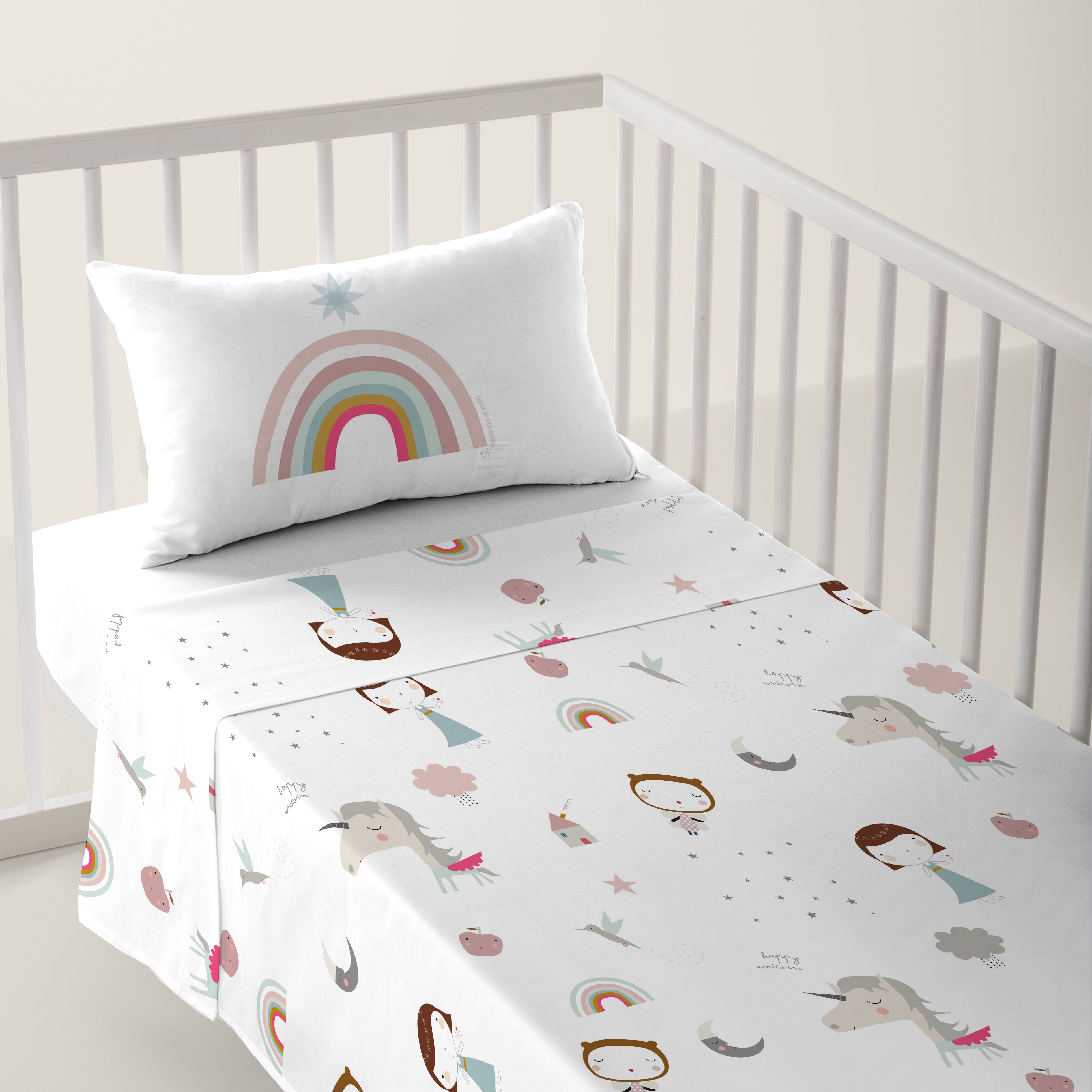 JUEGO DE SÁBANAS CUNA BEBÉ UNICORN PINK B 100% ALGODÓN