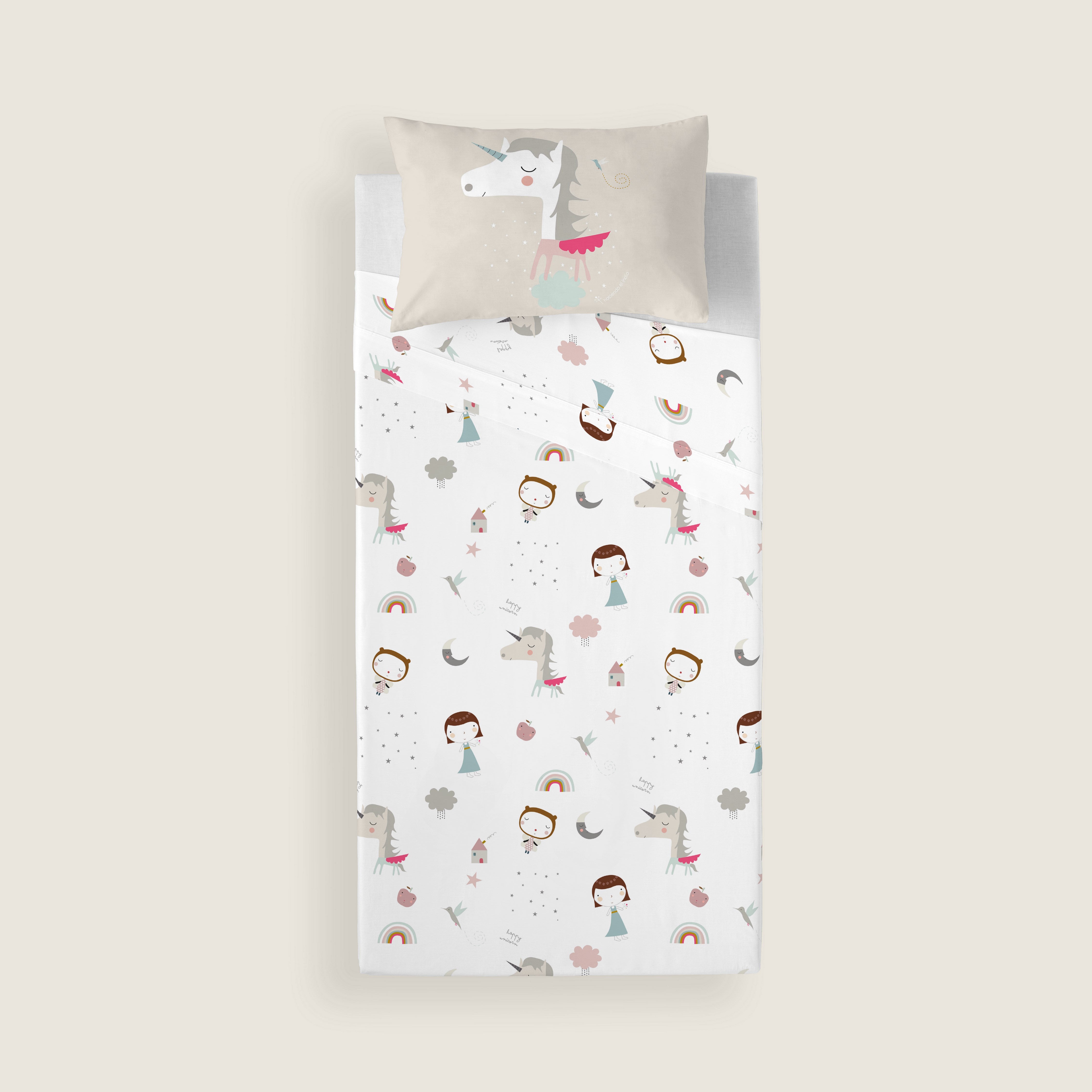 JUEGO DE SÁBANAS CUNA BEBÉ UNICORN PINK B 100% ALGODÓN