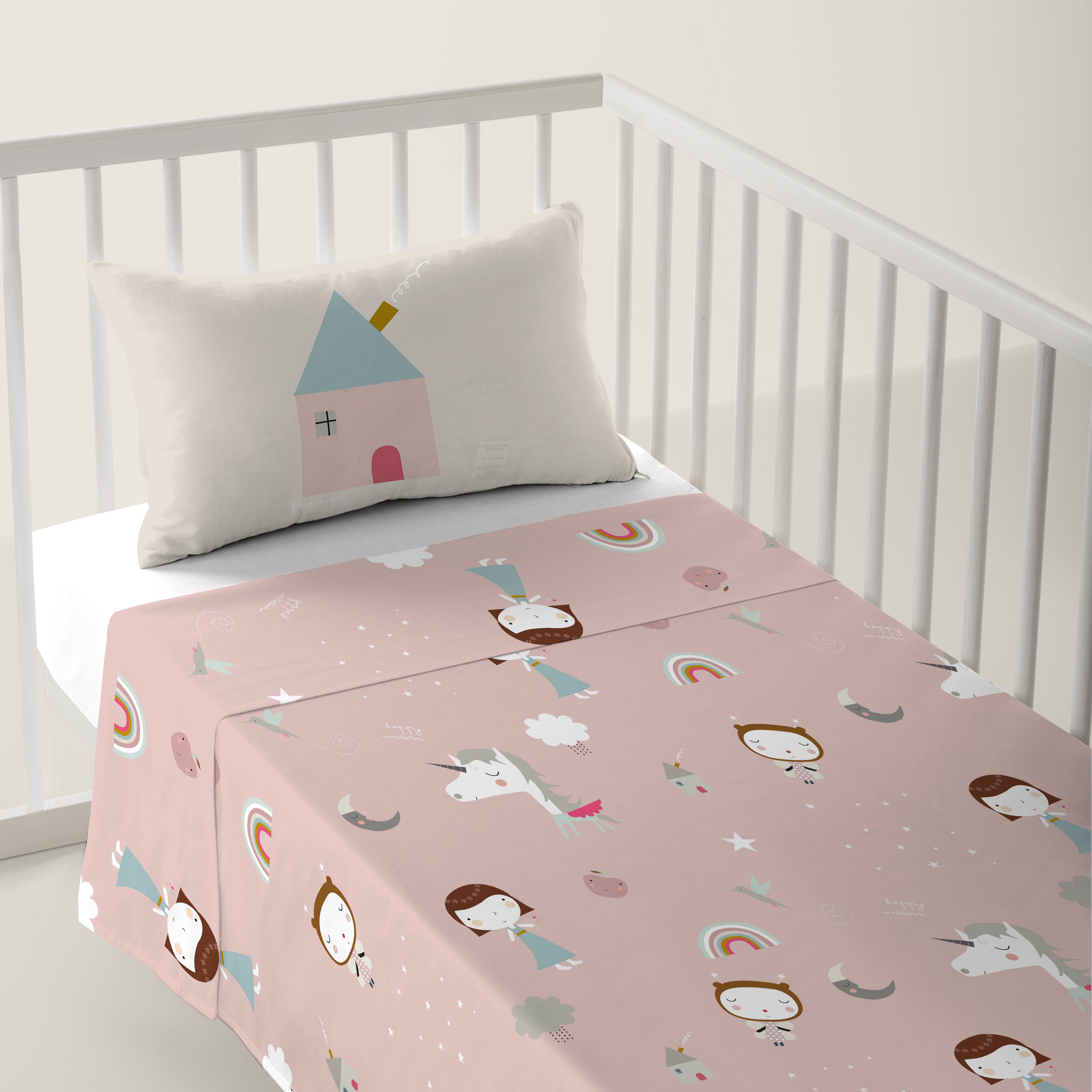 JUEGO DE SÁBANAS CUNA BEBÉ UNICORN WHITE B 100% ALGODÓN