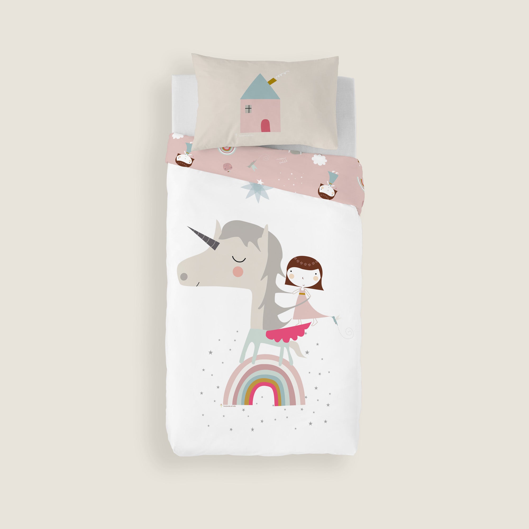 FUNDA NÓRDICA REVERSIBLE CUNA BEBÉ UNICORN WHITE 100% ALGODÓN