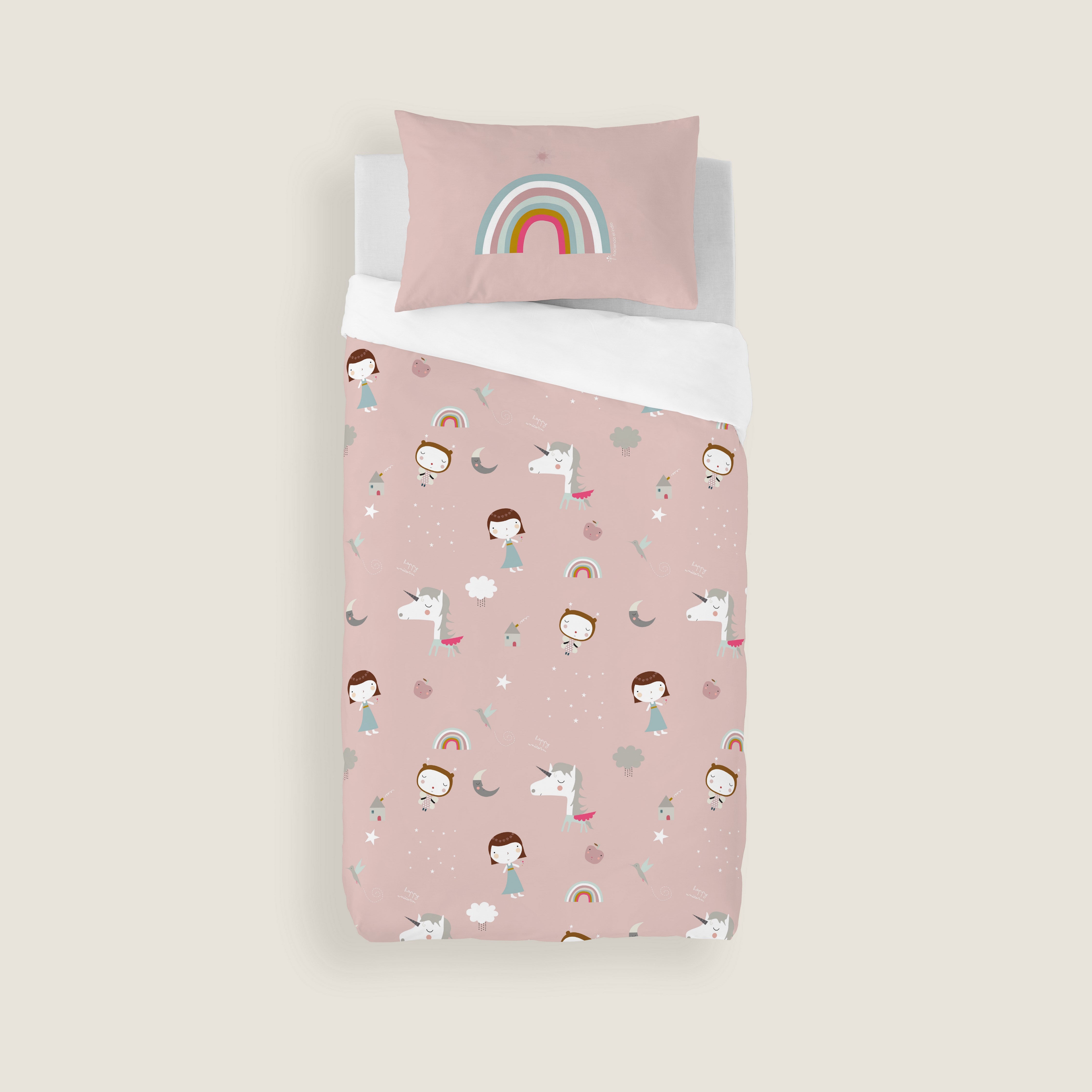FUNDA NÓRDICA REVERSIBLE CUNA BEBÉ UNICORN WHITE 100% ALGODÓN