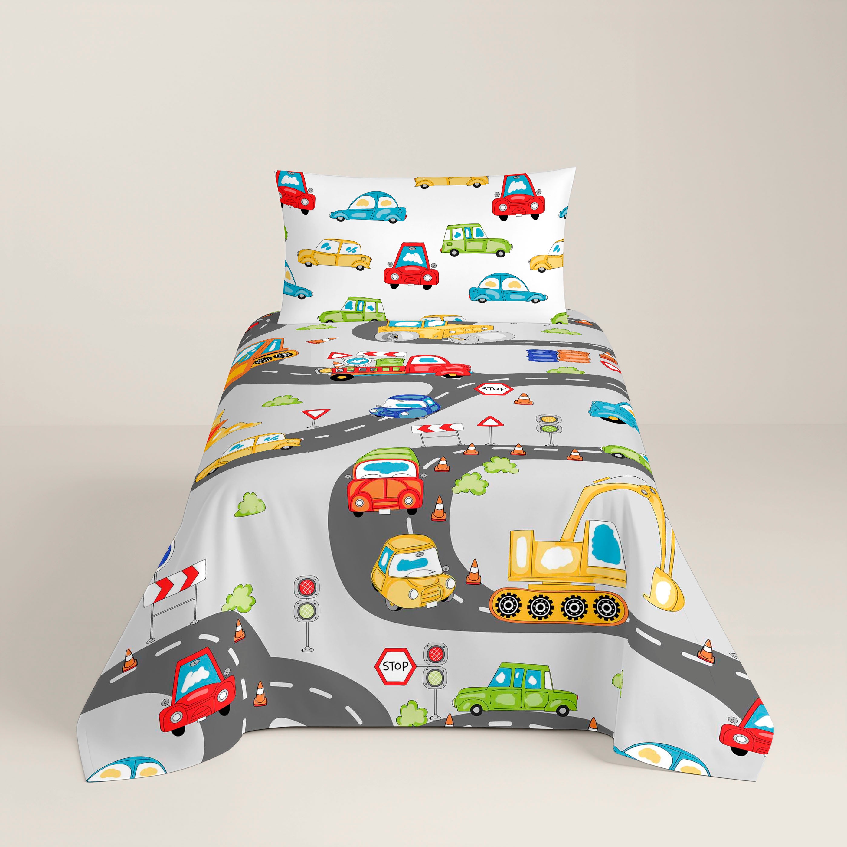 JUEGO SÁBANAS ESTAMPADAS INFANTIL SCALEXTRIC 100% ALGODÓN