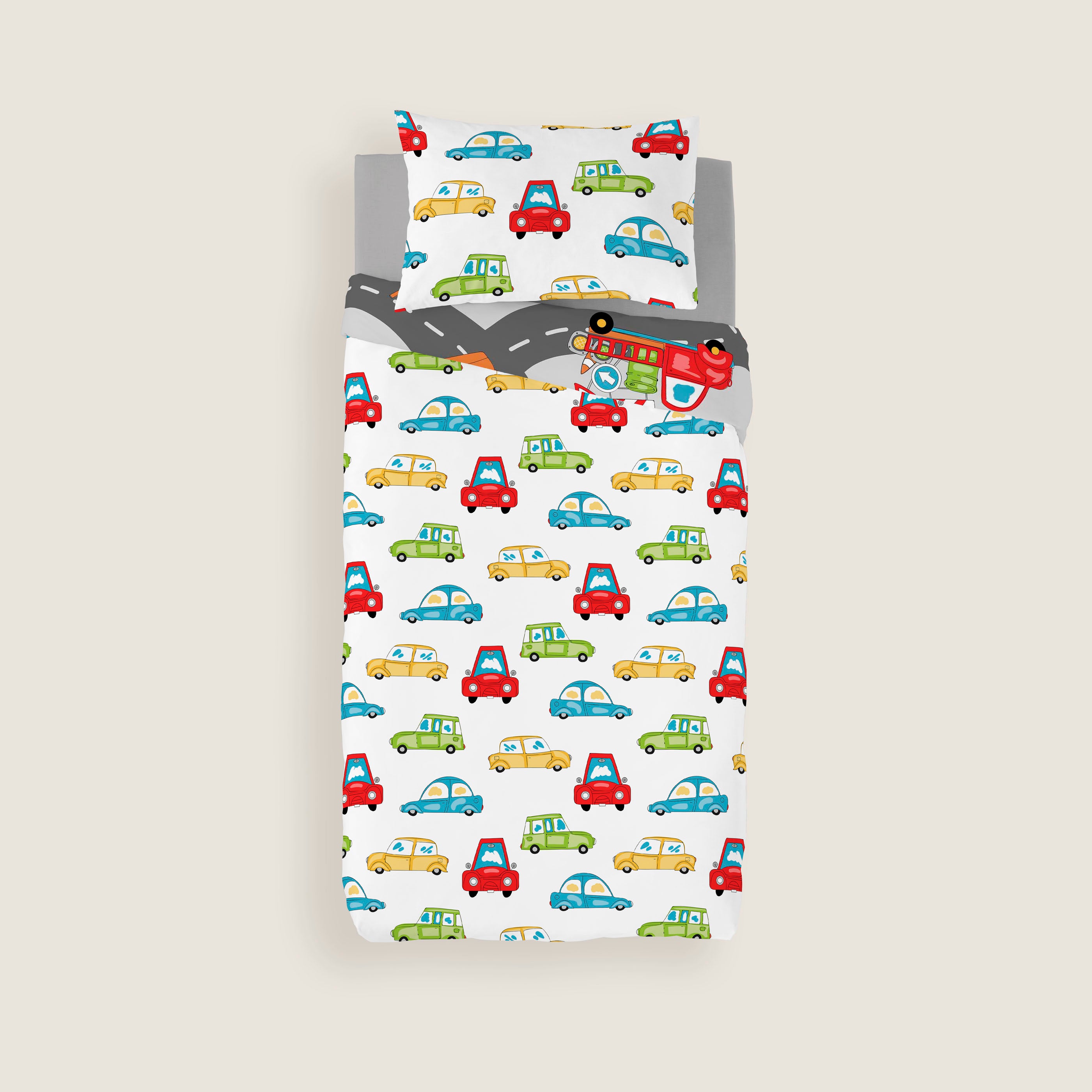 FUNDA NÓRDICA REVERSIBLE ESTAMPADA INFANTIL SCALEXTRIC 100% ALGODÓN