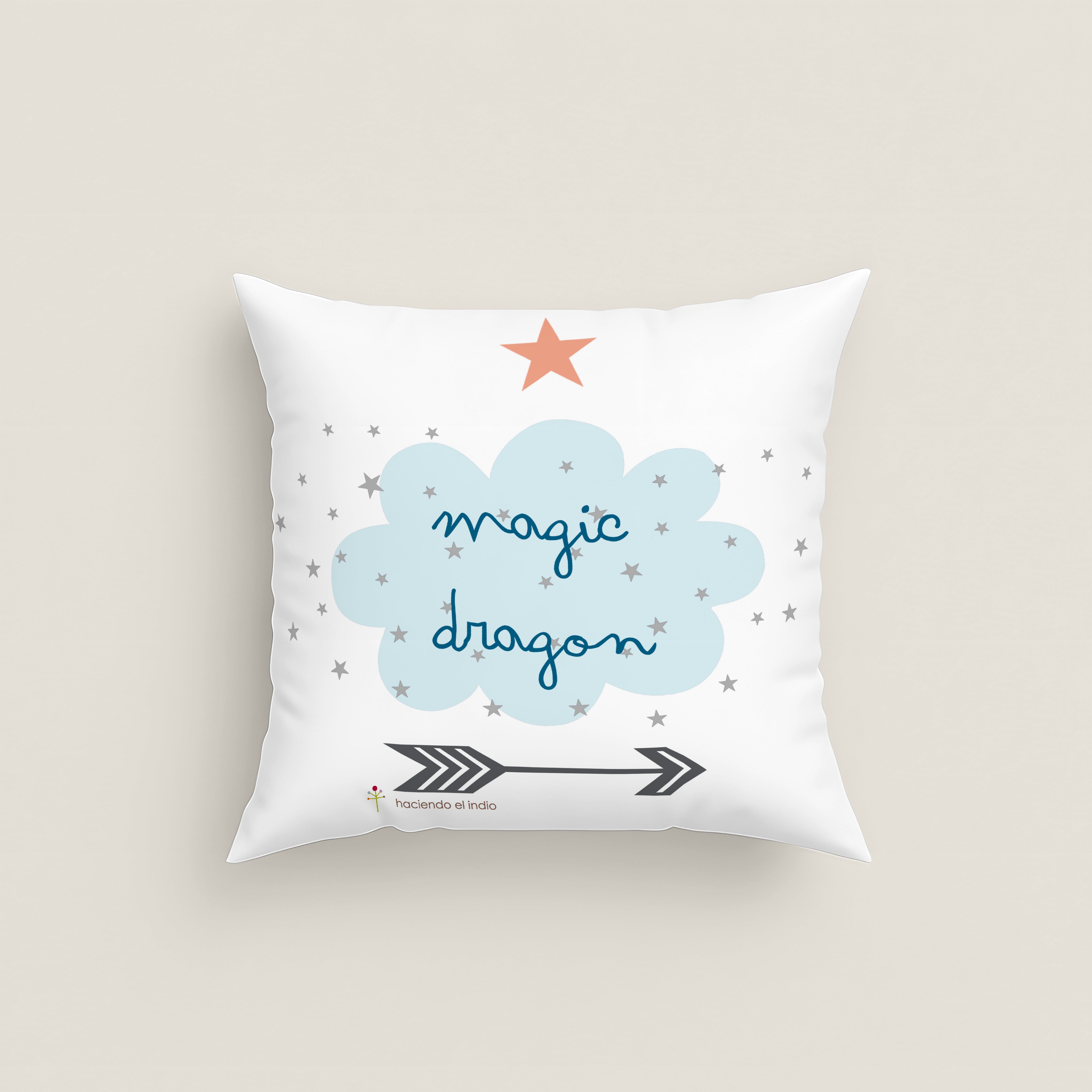 FUNDA DE COJÍN INFANTIL ESTAMPADO MAGIC DRAGON 100% ALGODÓN