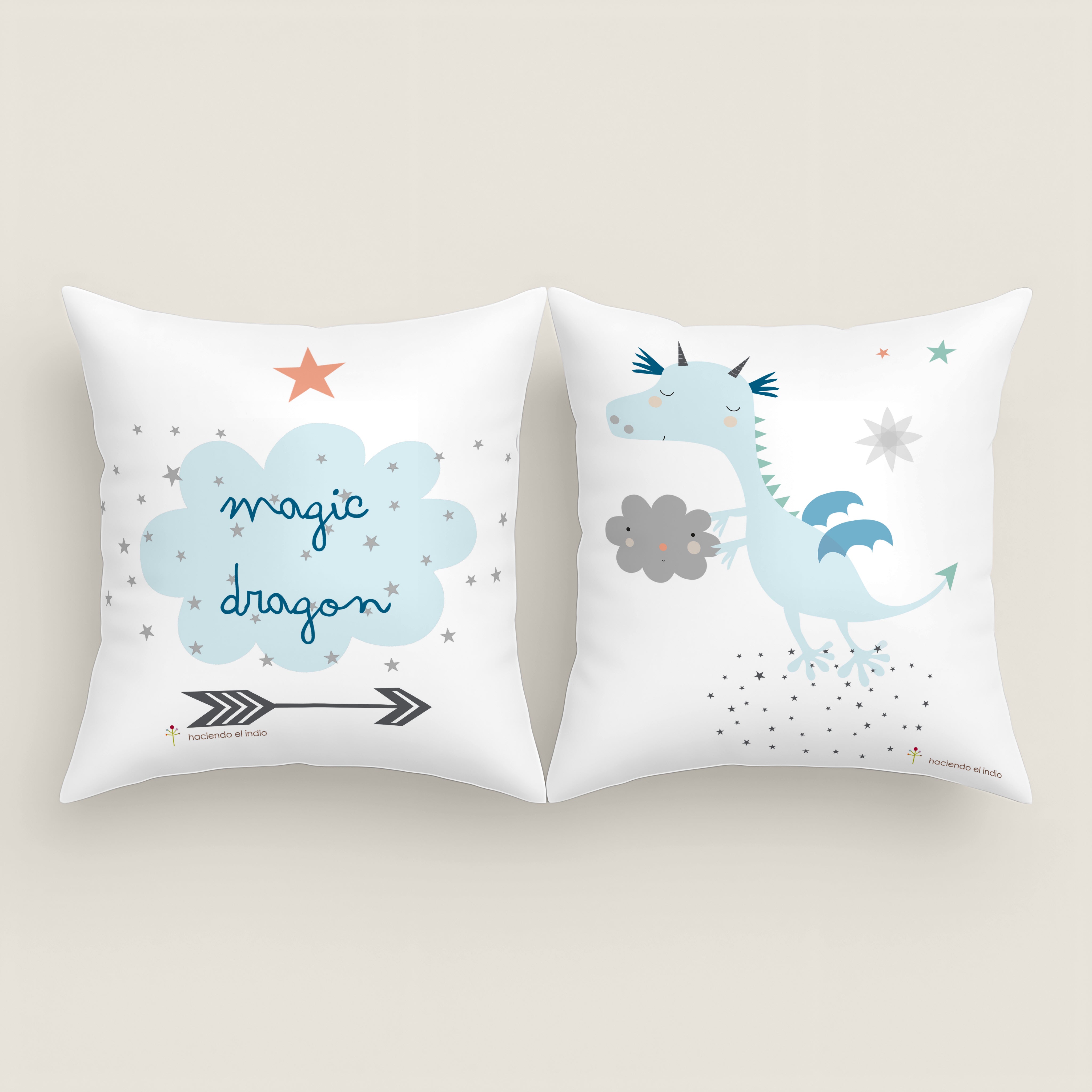 FODERA PER CUSCINO PER BAMBINI STAMPATO MAGIC DRAGON 100% COTONE