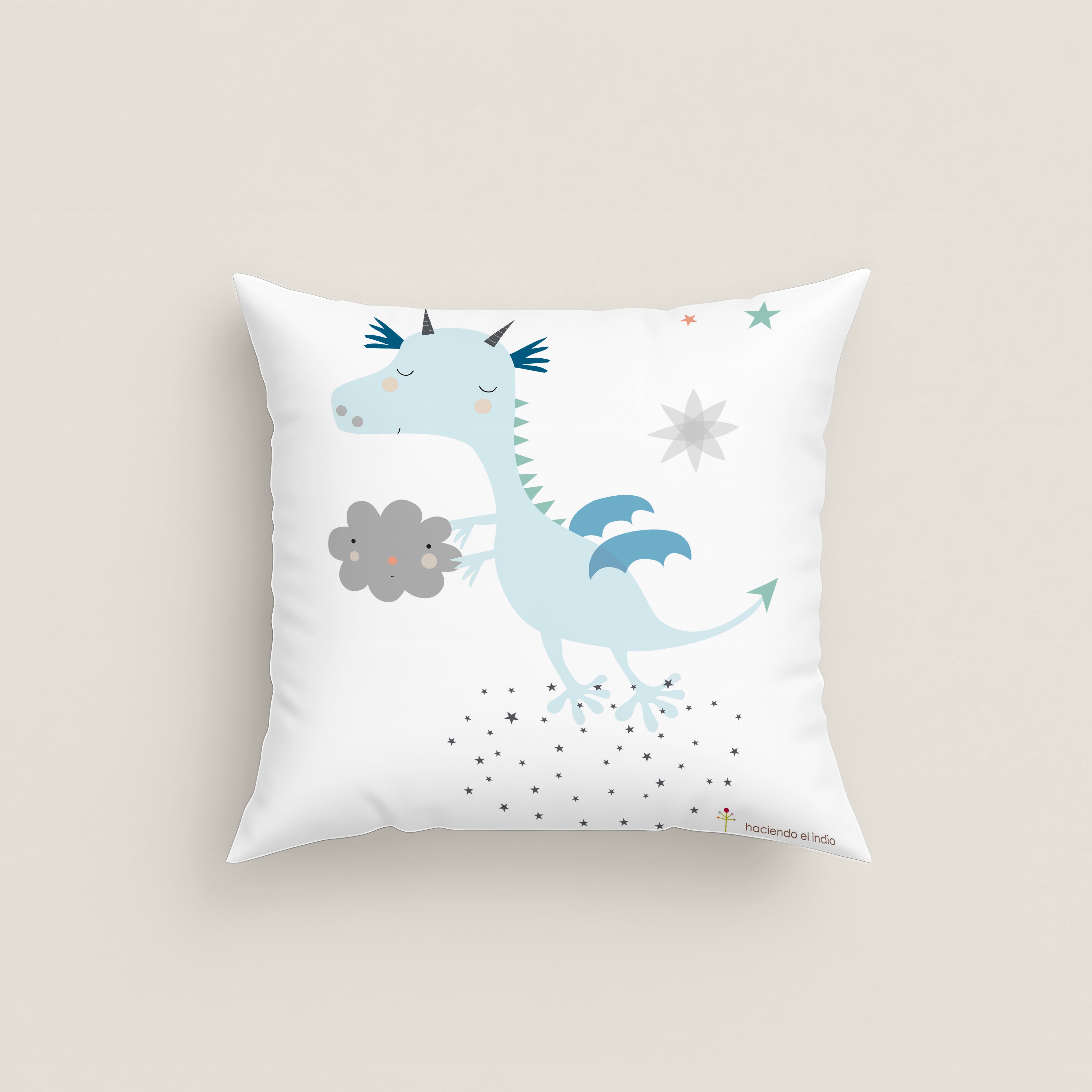 FUNDA DE COJÍN INFANTIL ESTAMPADO MAGIC DRAGON 100% ALGODÓN