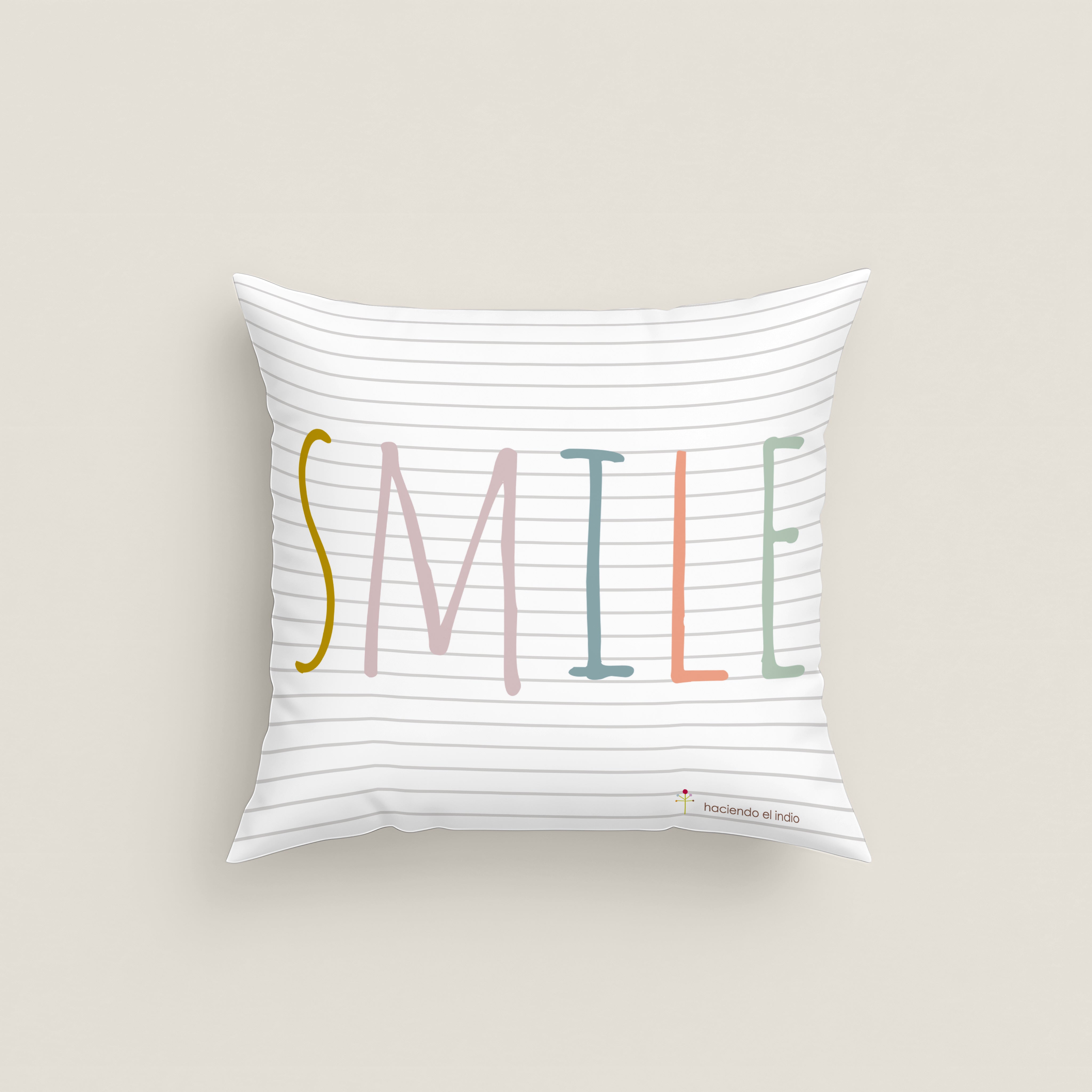 FUNDA DE COJÍN INFANTIL ESTAMPADO SE FELIZ 100% ALGODÓN