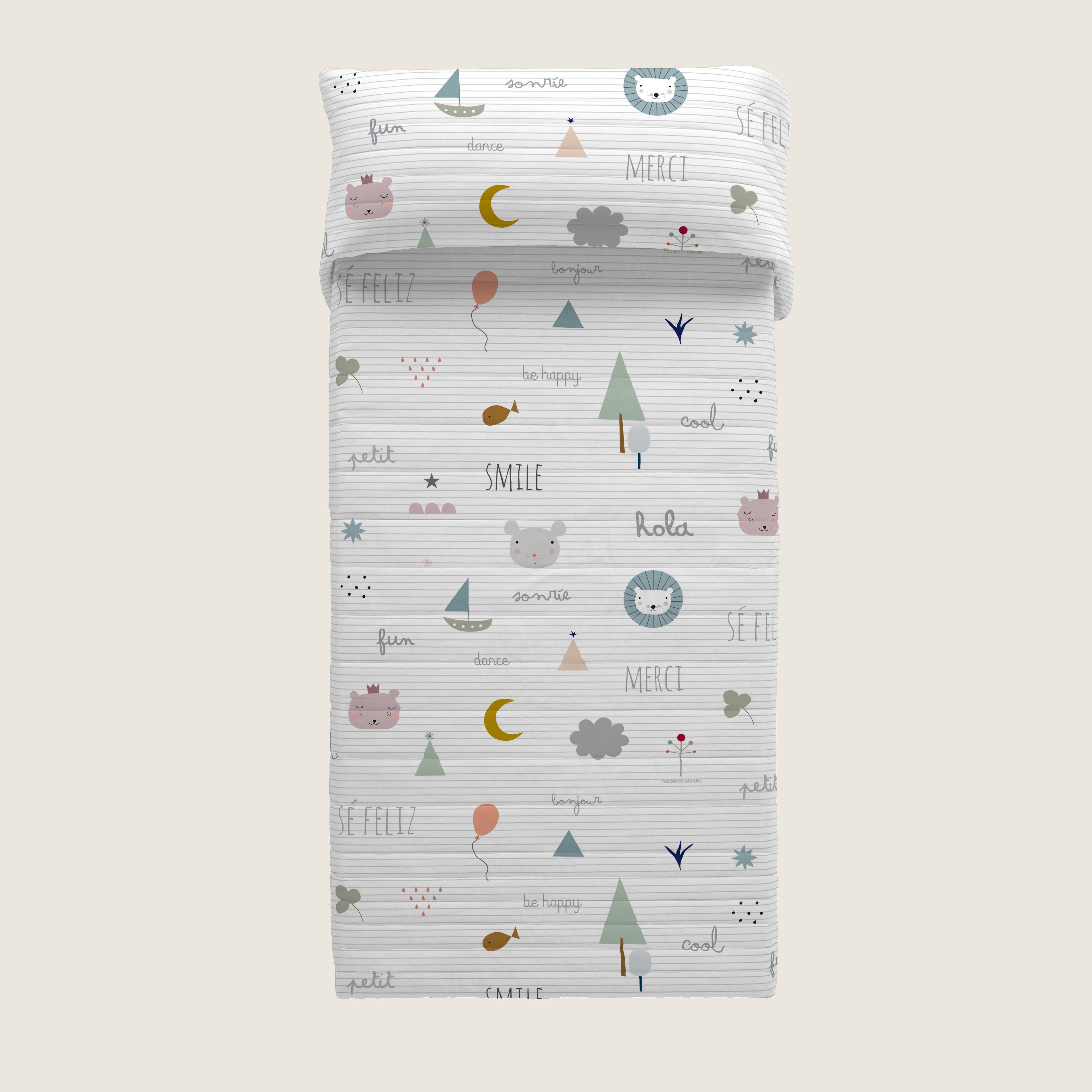 COLCHA BOUTI ESTAMPADA INFANTIL SE FELIZ 100% ALGODÓN