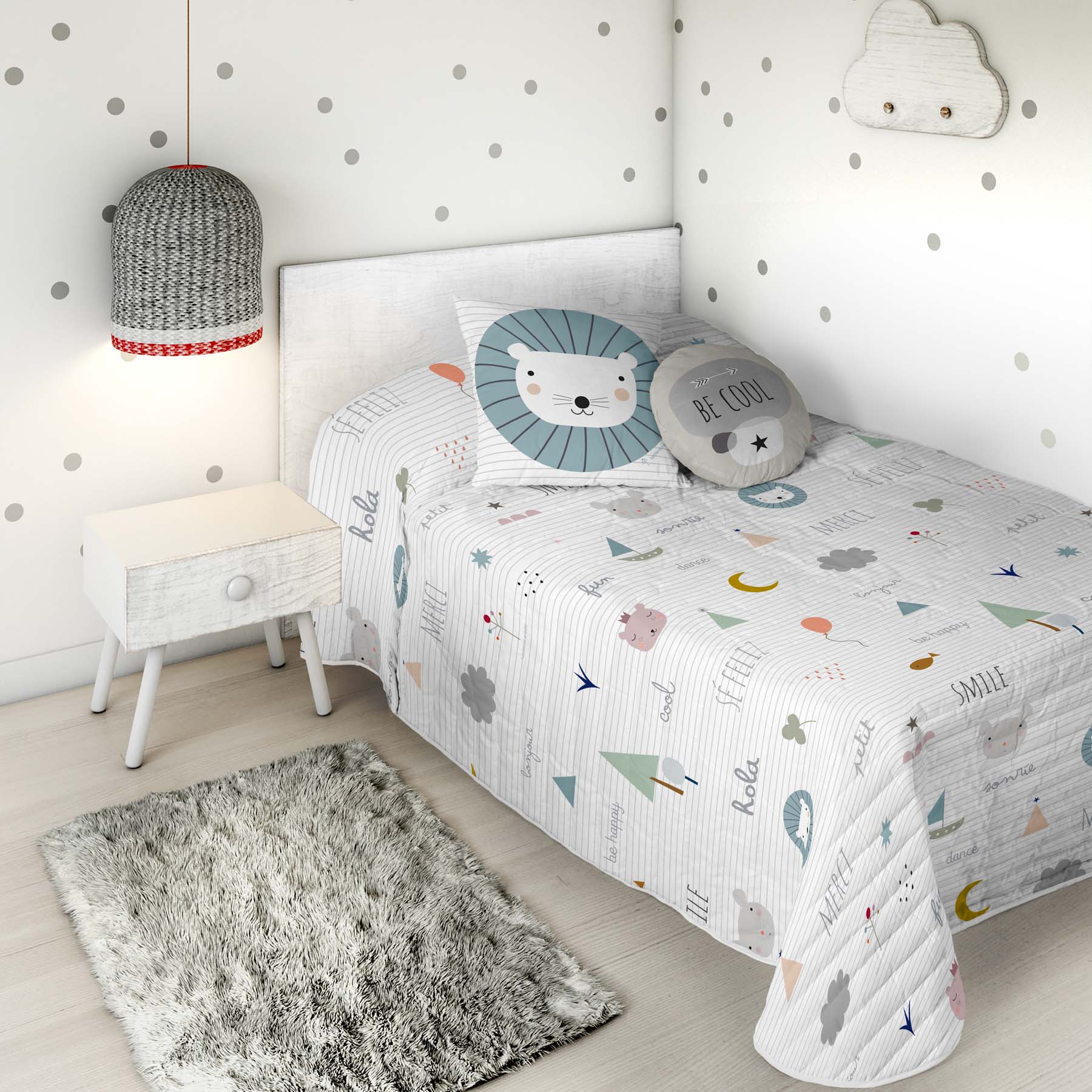 COLCHA BOUTI ESTAMPADA INFANTIL SE FELIZ 100% ALGODÓN