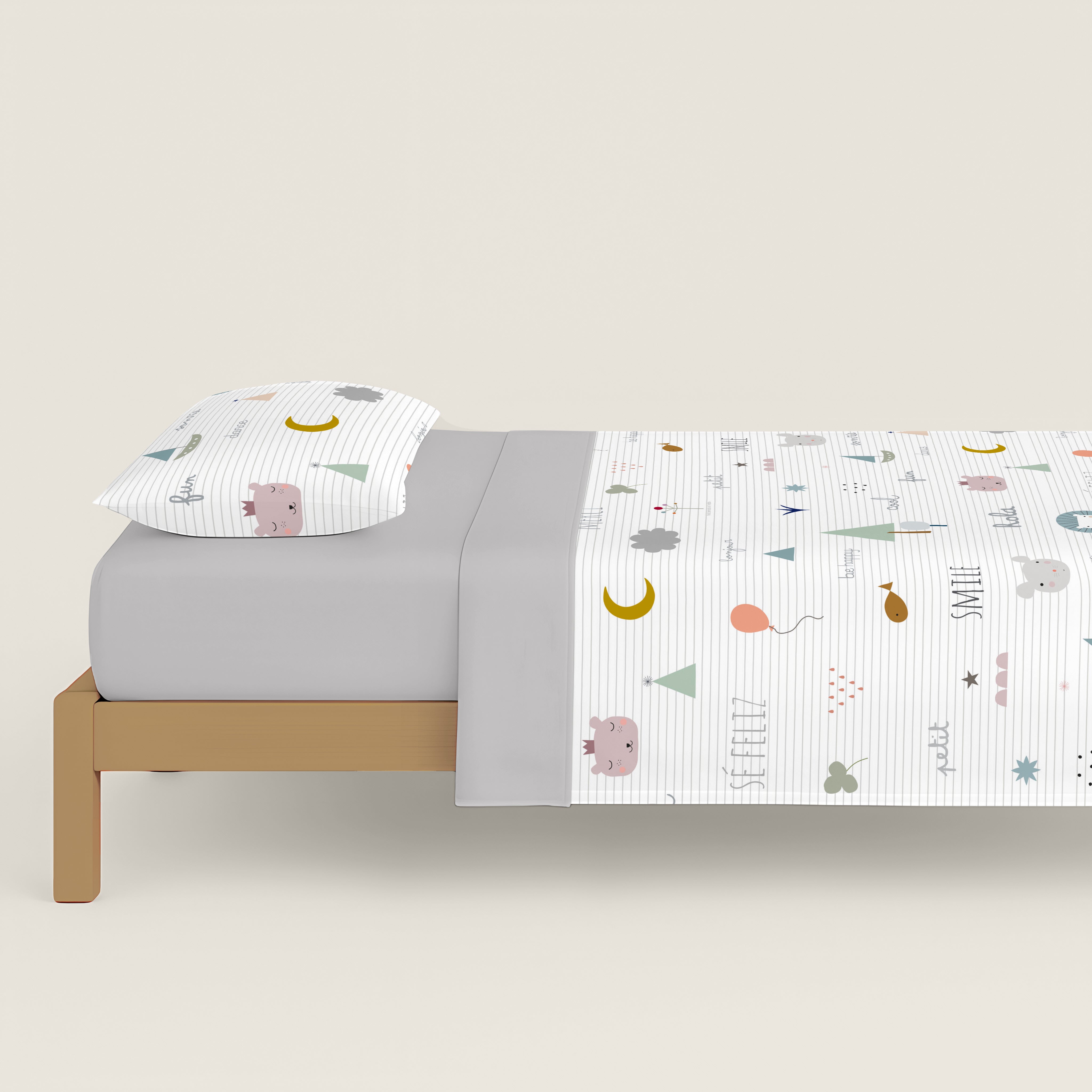 FUNDA NÓRDICA ESTAMPADA INFANTIL SE FELIZ 100% ALGODÓN