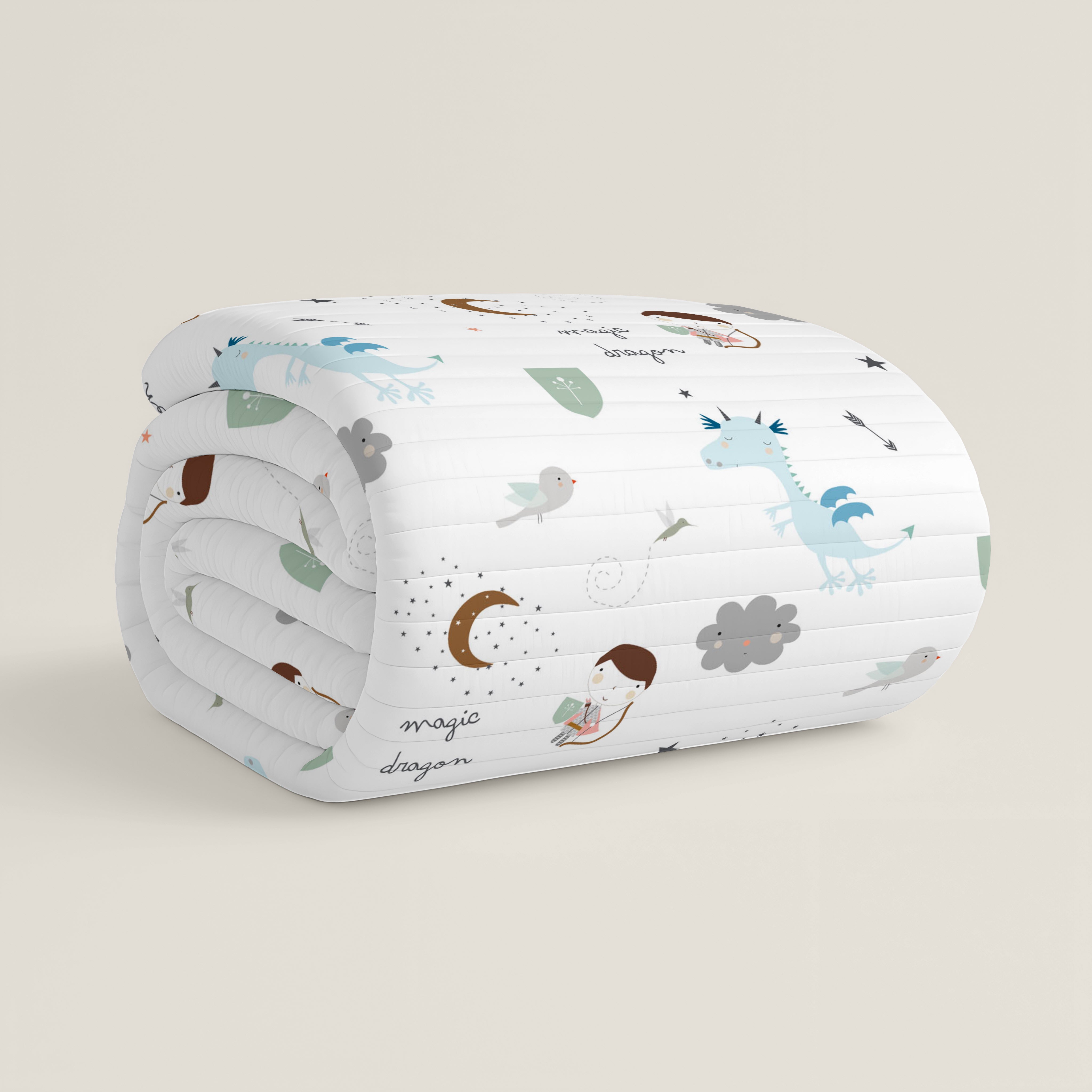 COPERTA BOUTI REVERSIBILE STAMPATA PER BAMBINI MAGIC DRAGON 100% COTONE