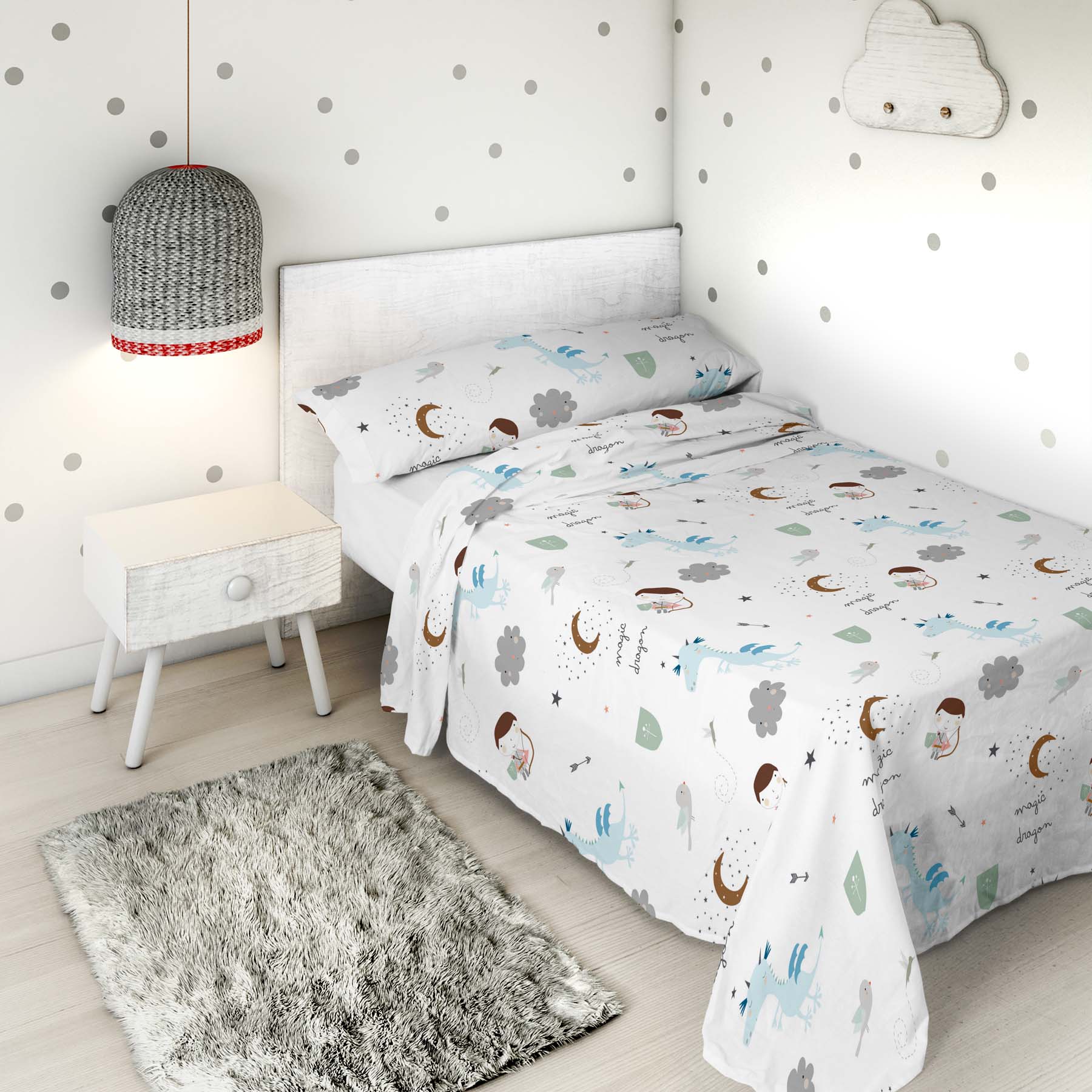 SET LENZUOLA STAMPATE PER BAMBINI MAGIC DRAGON ROT 100% COTONE