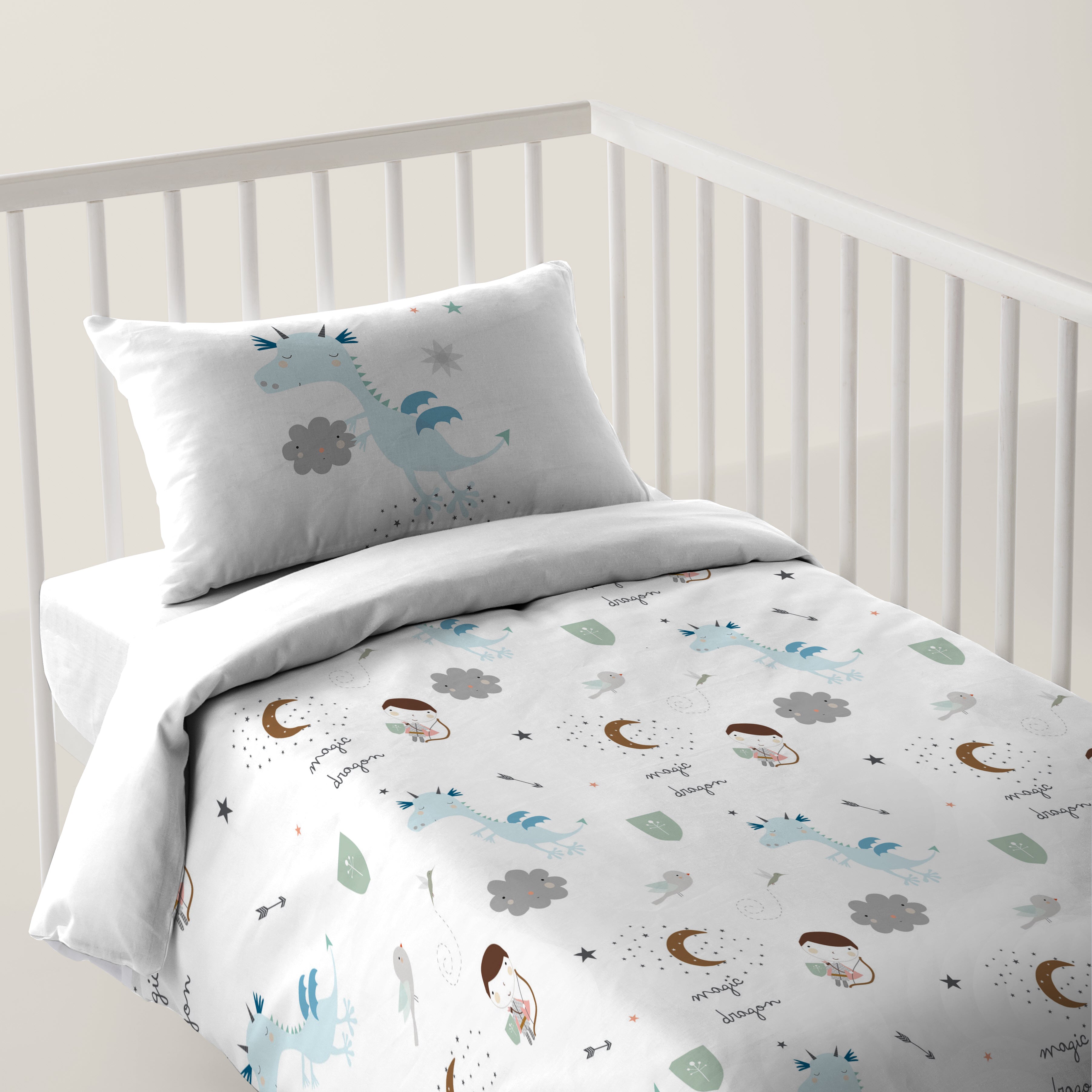 FUNDA NÓRDICA REVERSIBLE CUNA BEBÉ MAGIC DRAGON 100% ALGODÓN