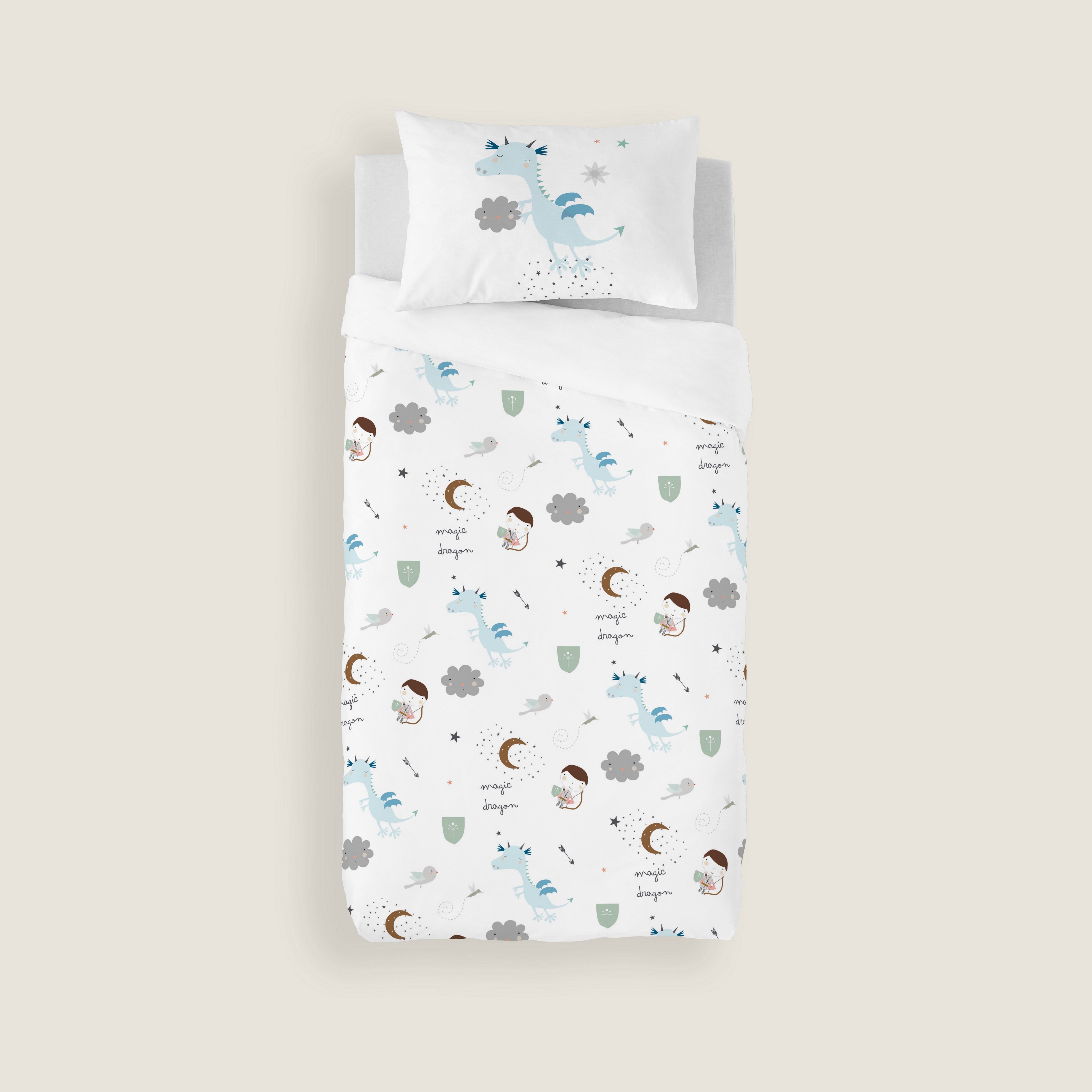 FUNDA NÓRDICA REVERSIBLE CUNA BEBÉ MAGIC DRAGON 100% ALGODÓN