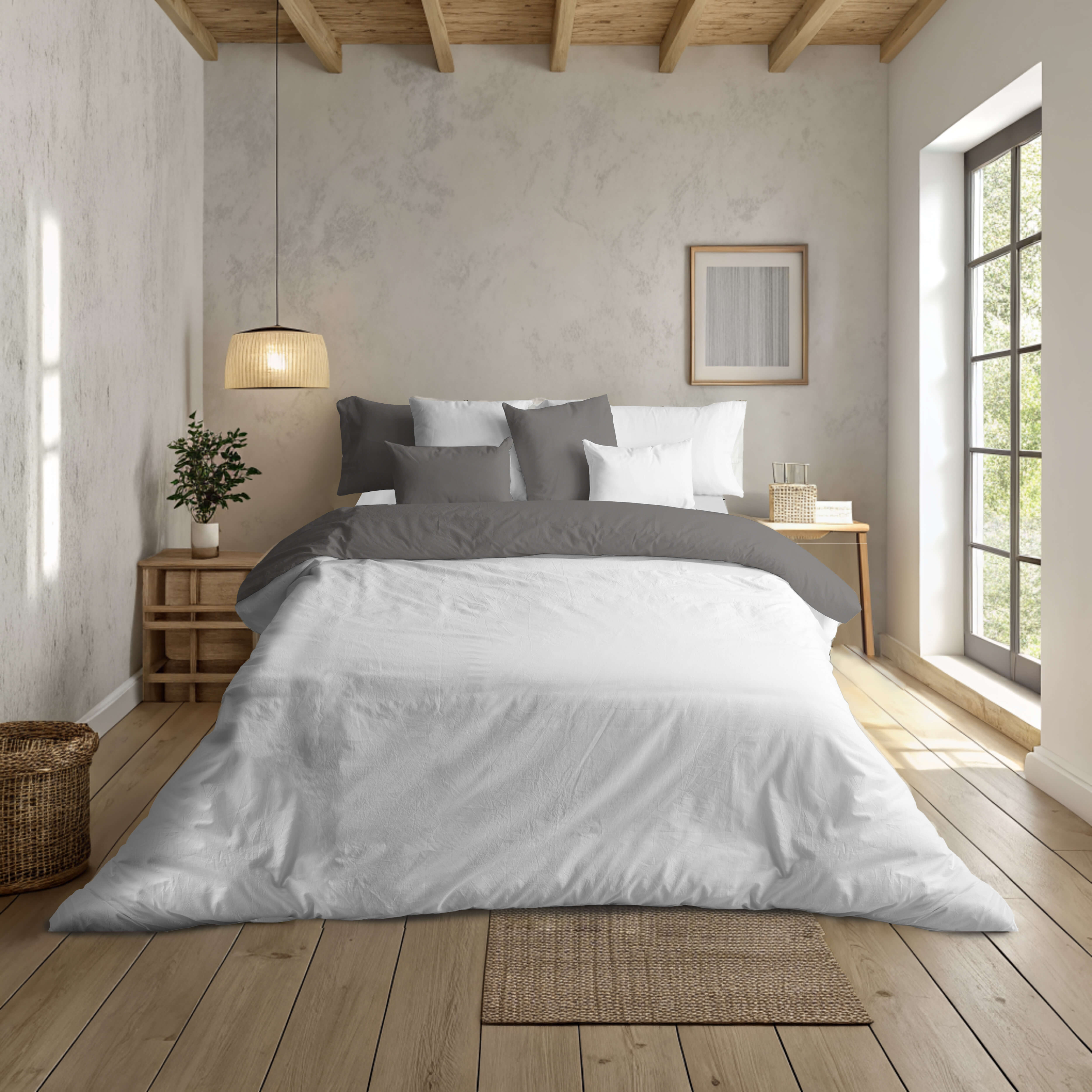 FUNDA NÓRDICA BICOLOR REVERSIBLE GRIS 7 / BLANCO 100% ALGODÓN