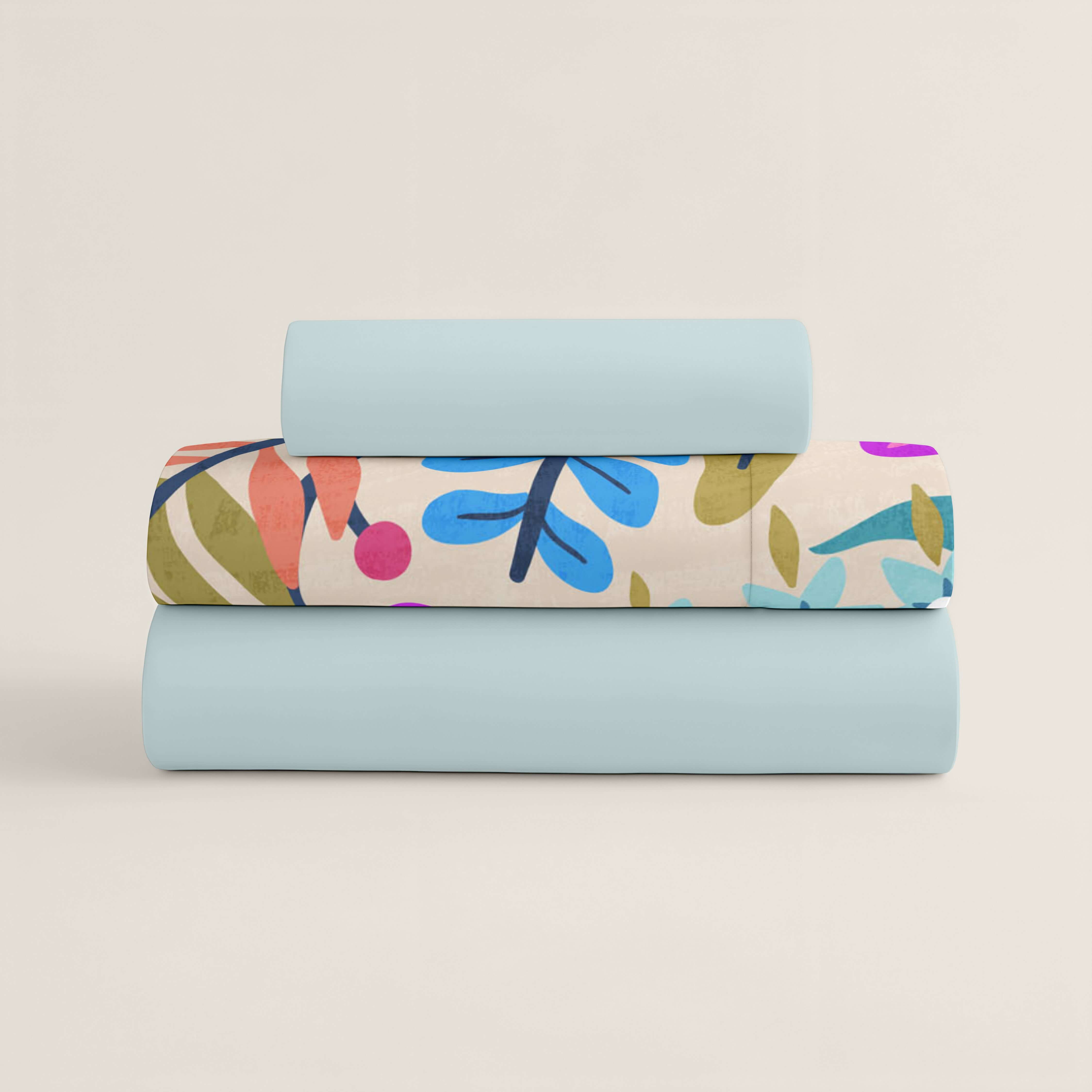 JUEGO SÁBANAS ESTAMPADAS MARENA BEIG 100% ALGODÓN