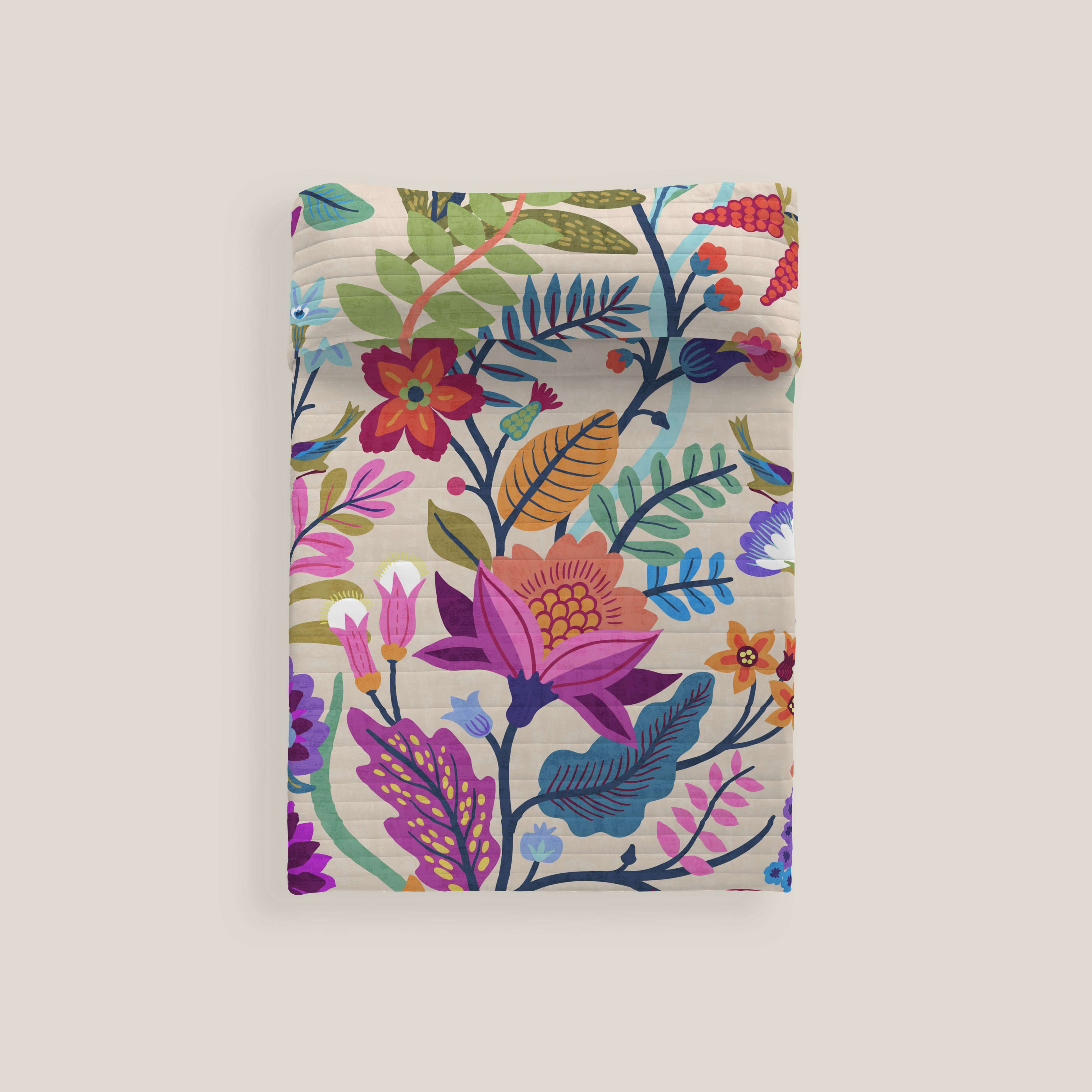 COLCHA BOUTI ESTAMPADA MARENA BEIG 100% ALGODÓN