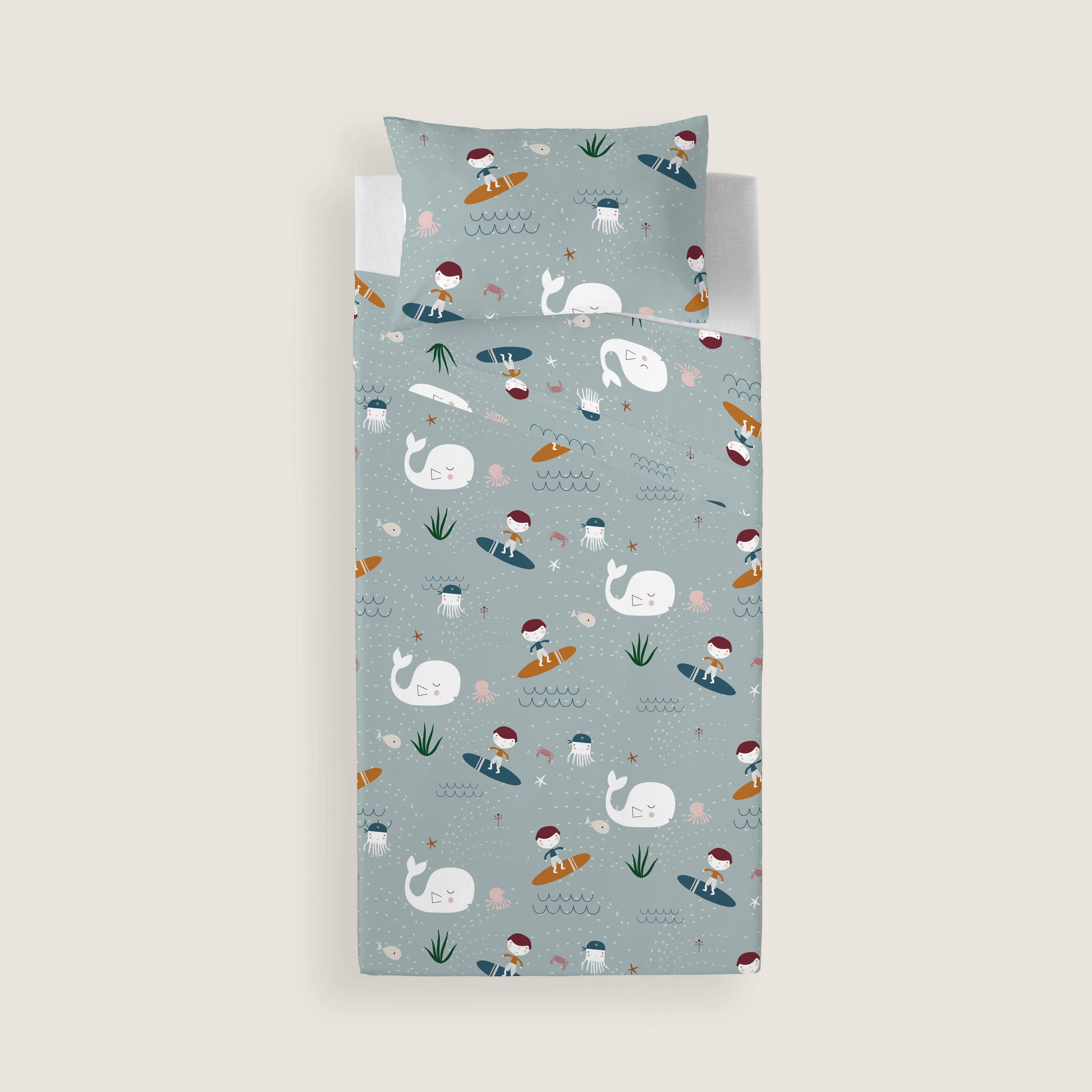 SET LENZUOLA STAMPATE PER BAMBINI SURF B 100% COTONE