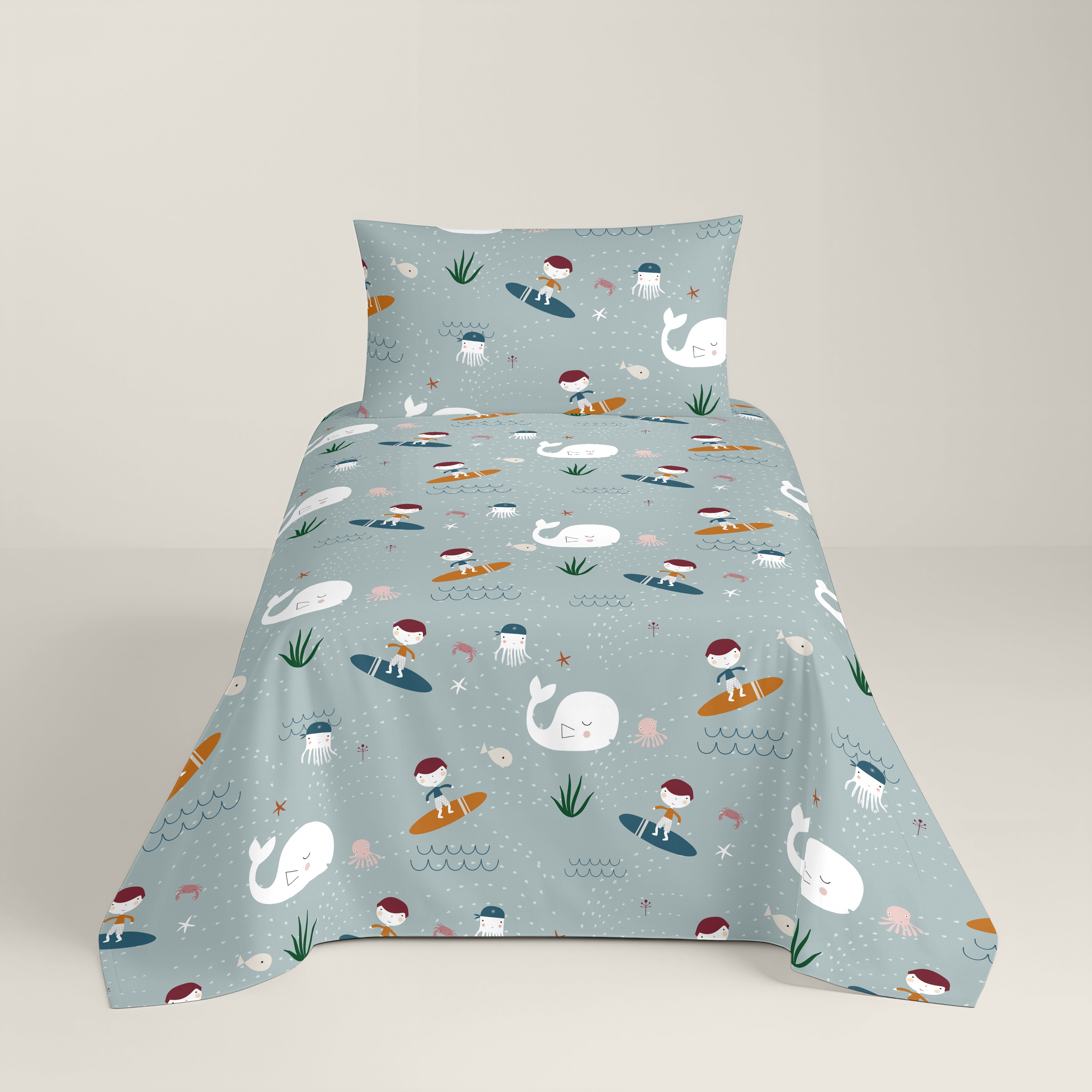 SET LENZUOLA STAMPATE PER BAMBINI SURF B 100% COTONE