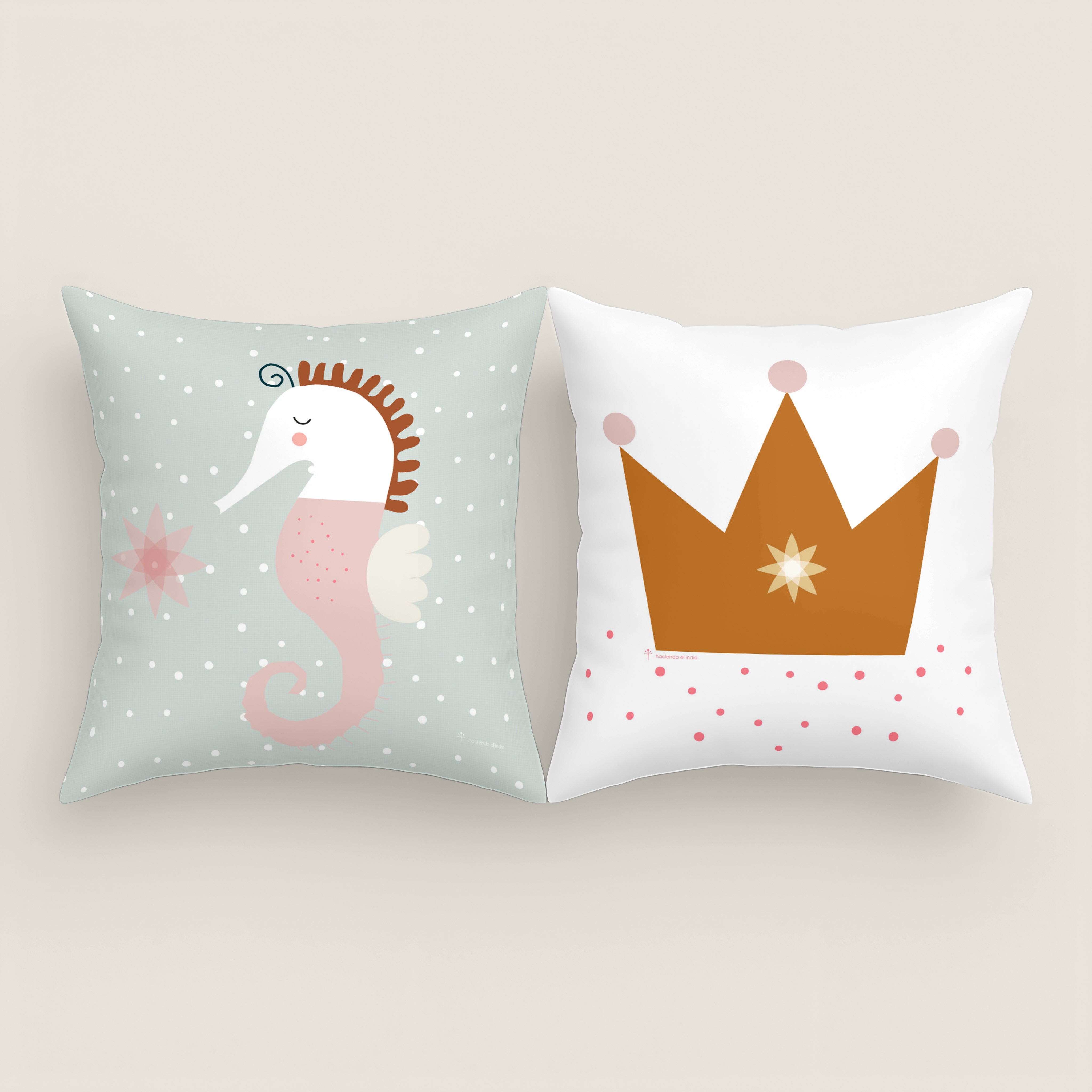 FUNDA DE COJÍN INFANTIL ESTAMPADO SEA HORSE 100% ALGODÓN