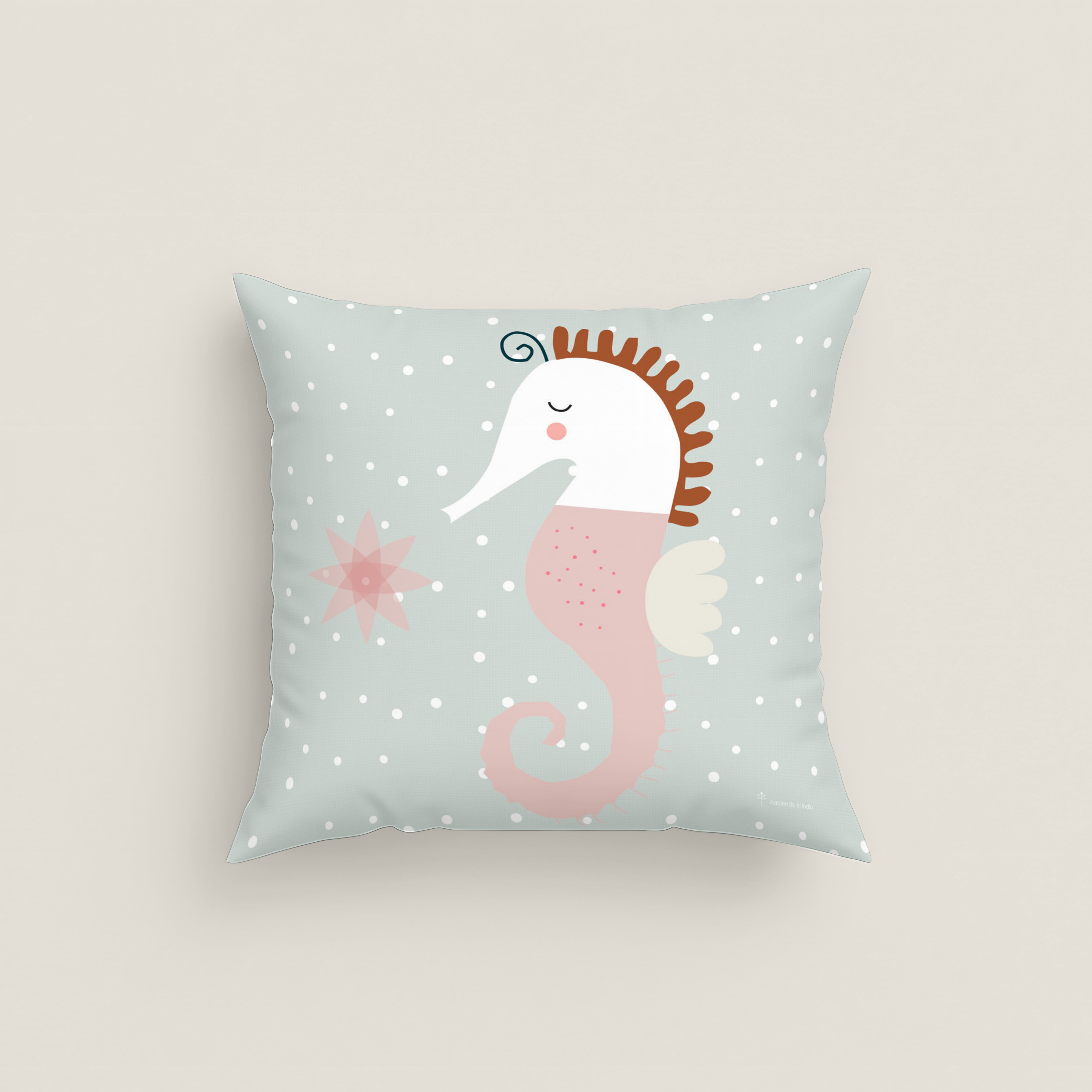 FUNDA DE COJÍN INFANTIL ESTAMPADO SEA HORSE 100% ALGODÓN