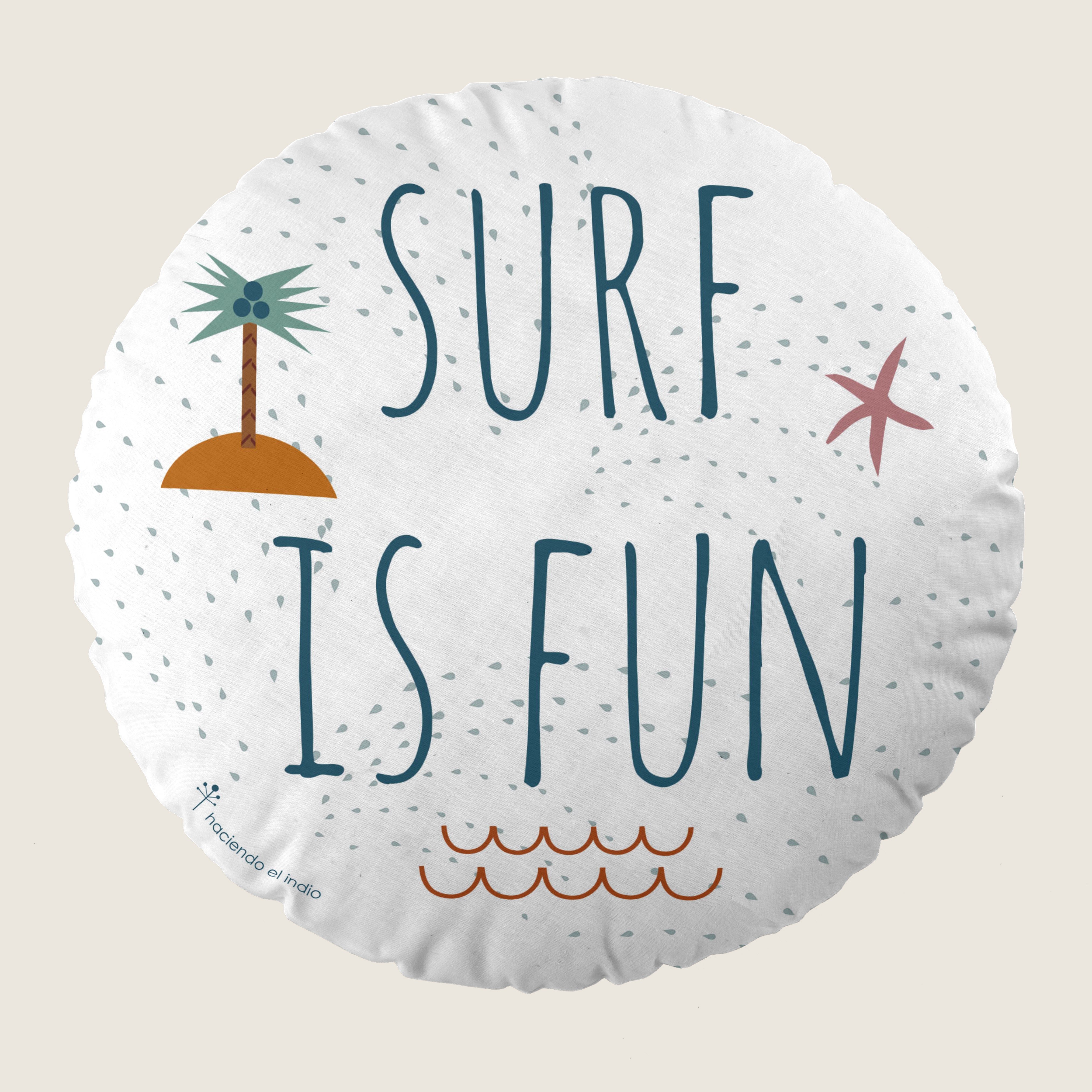 COJÍN REDONDO INFANTIL ESTAMPADO SURF