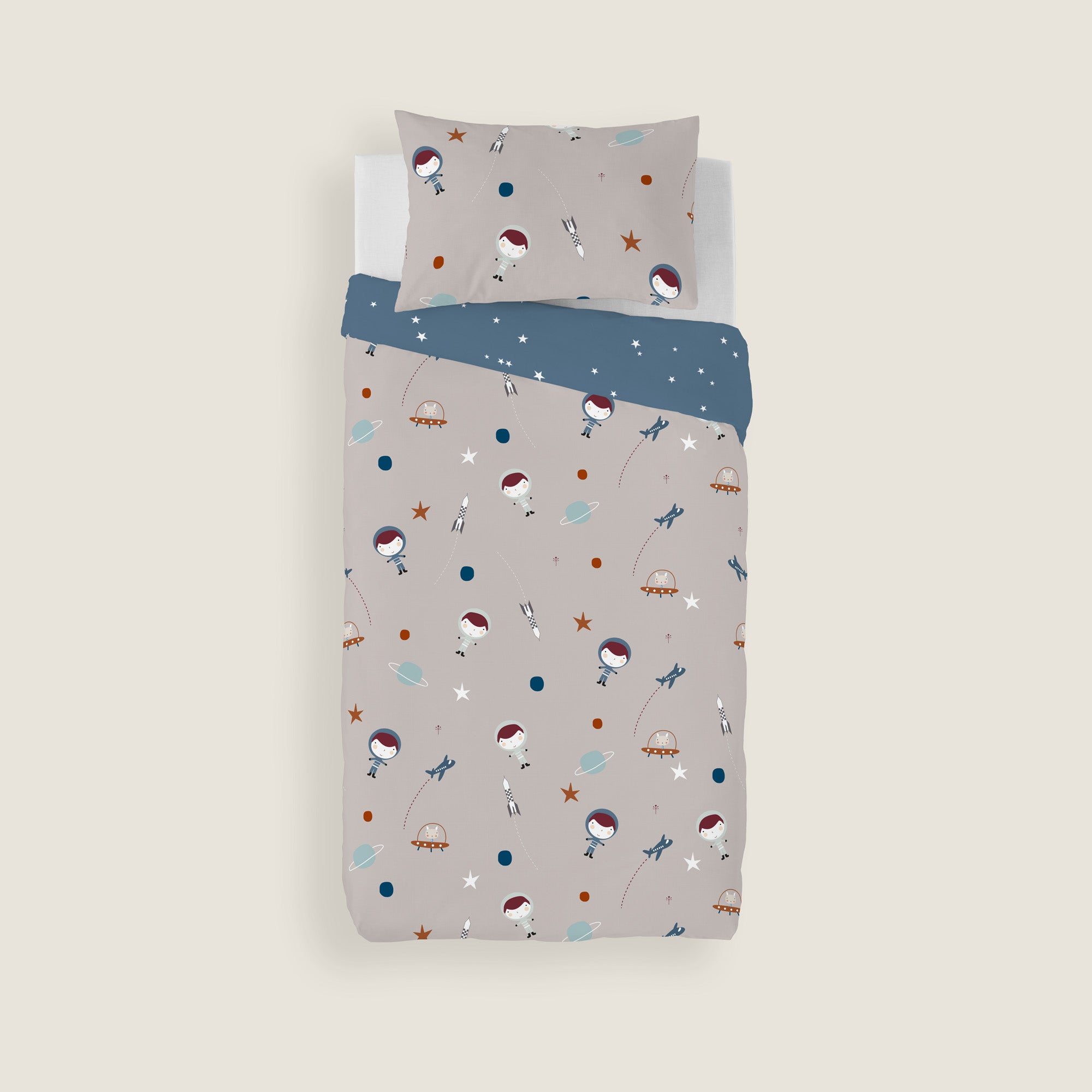 COPRIPIUMINO REVERSIBILE STAMPATO PER BAMBINI PIANETA 100% COTONE