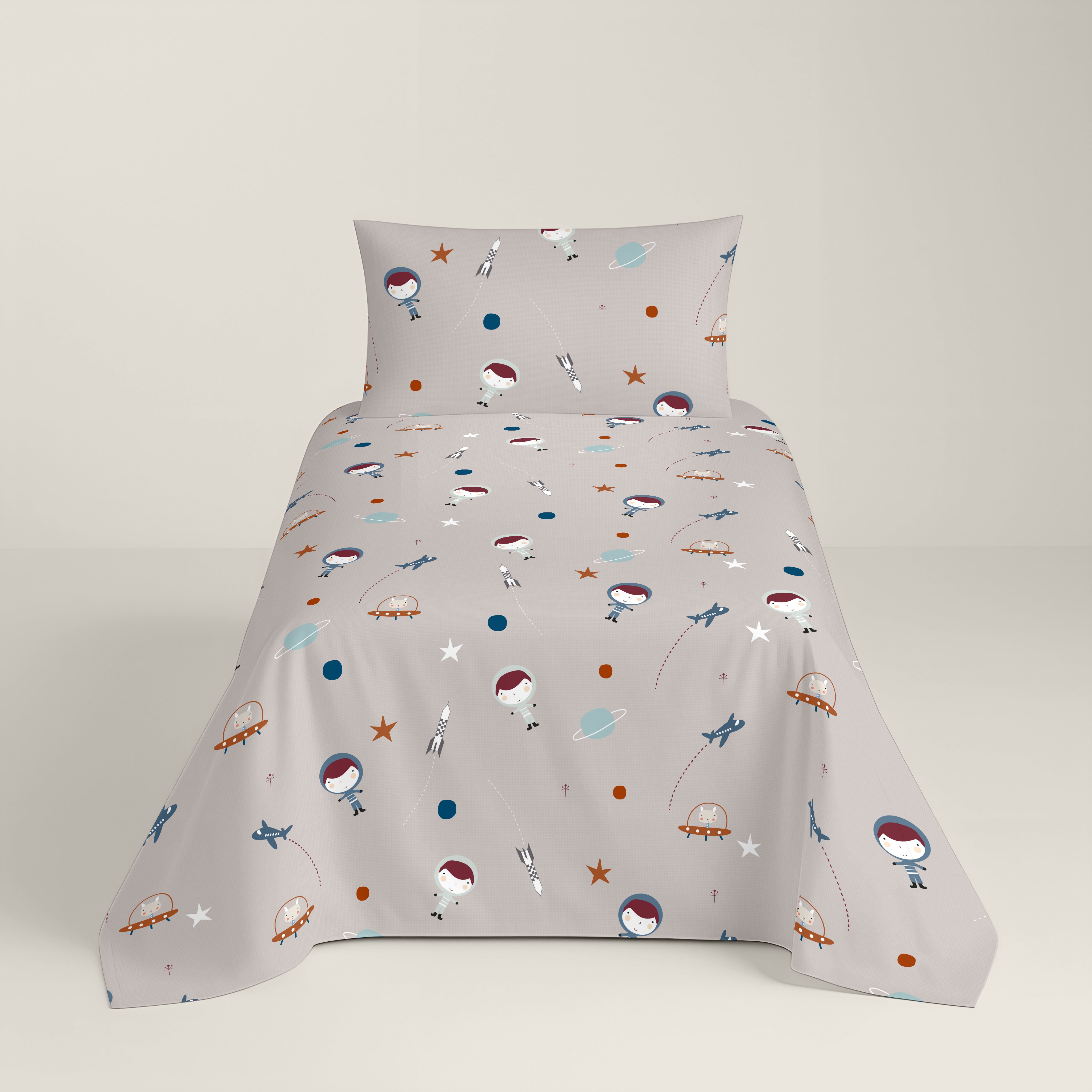 COPRIPIUMINO REVERSIBILE STAMPATO PER BAMBINI PIANETA 100% COTONE